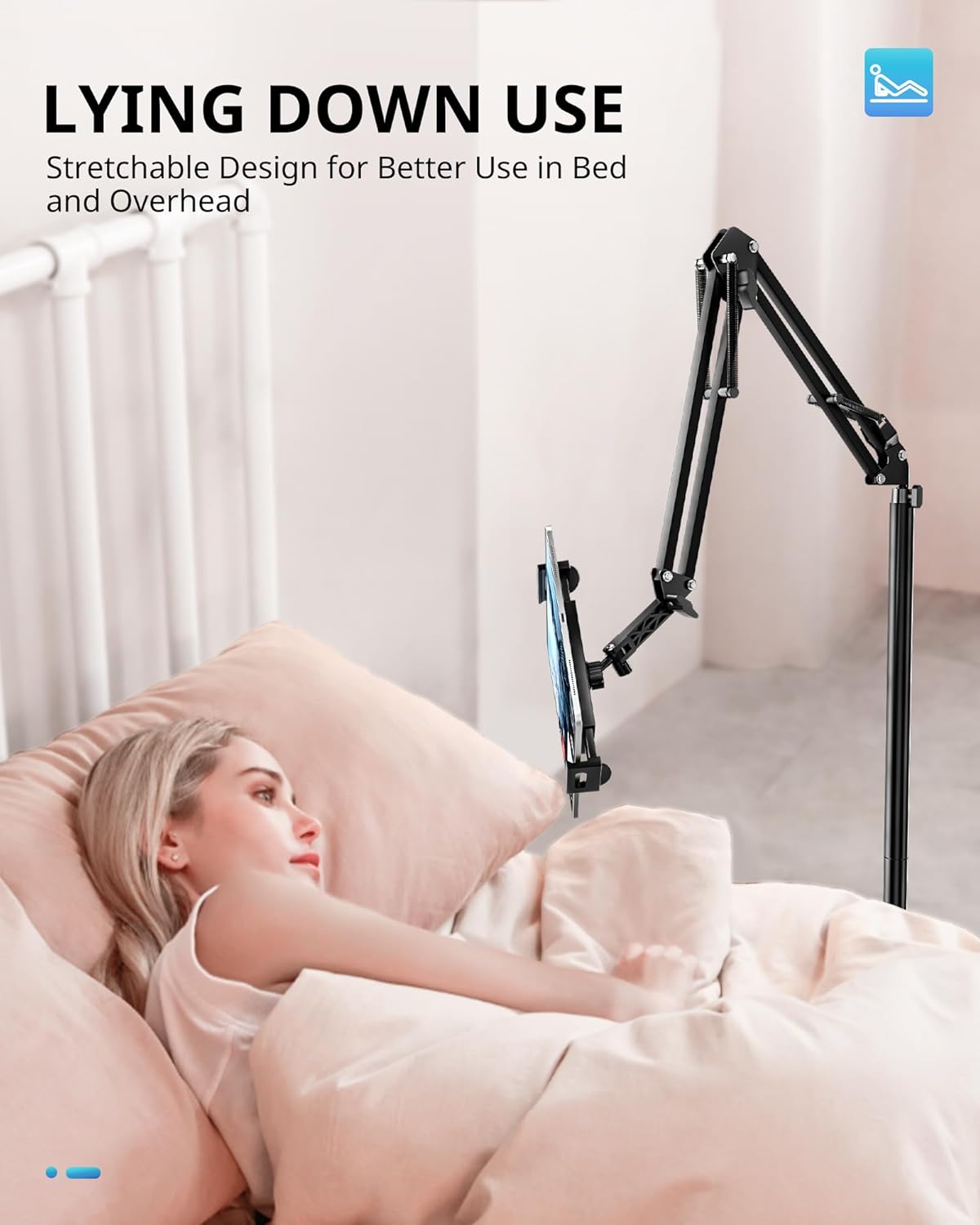 UBeesize Tablet Stand Holder for Bed & Floor, 9.7LB Heavy Duty Adjustable iPad Stand, 360° Swivel, Stretchable Arm, Compatible with iPad Pro Air Mini 12.9/9.7, Kindle, Cell Phones (4.9''-13'')