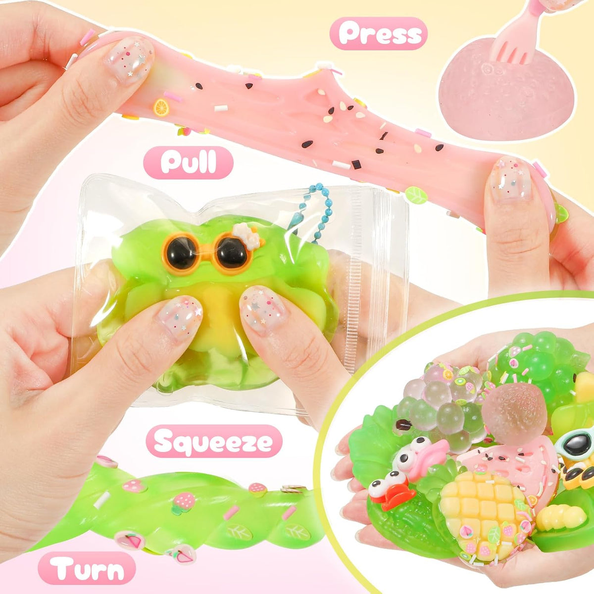 NINAOR Squeeze Squishy Toys for Kids, 12Pcs Fruit Vegetables Sensory Fidget Toys, Easter Egg Fillers Party Favors Treasure Box Toys for Classroom Stress Relief Gifts Travel Cute Stuff for Boys Girls