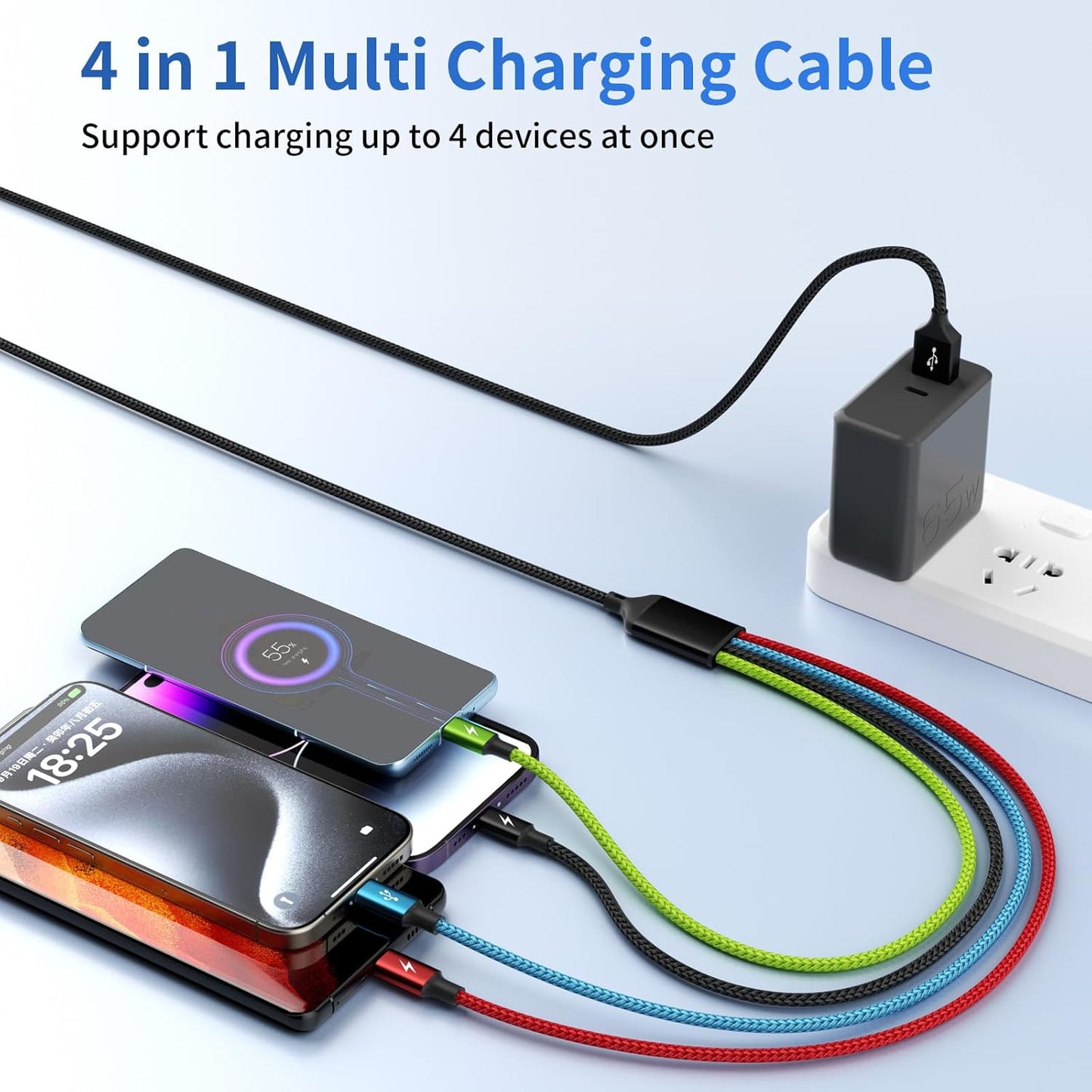 Cruise Essentials 2026 4 in 1 Multi Charging Cable [2Pack 5FT], Tangle Free USB C Car Charger Cable, Nylon Braided Charging Cords for Multiple Devices, Travel Essentials Car Accessories
