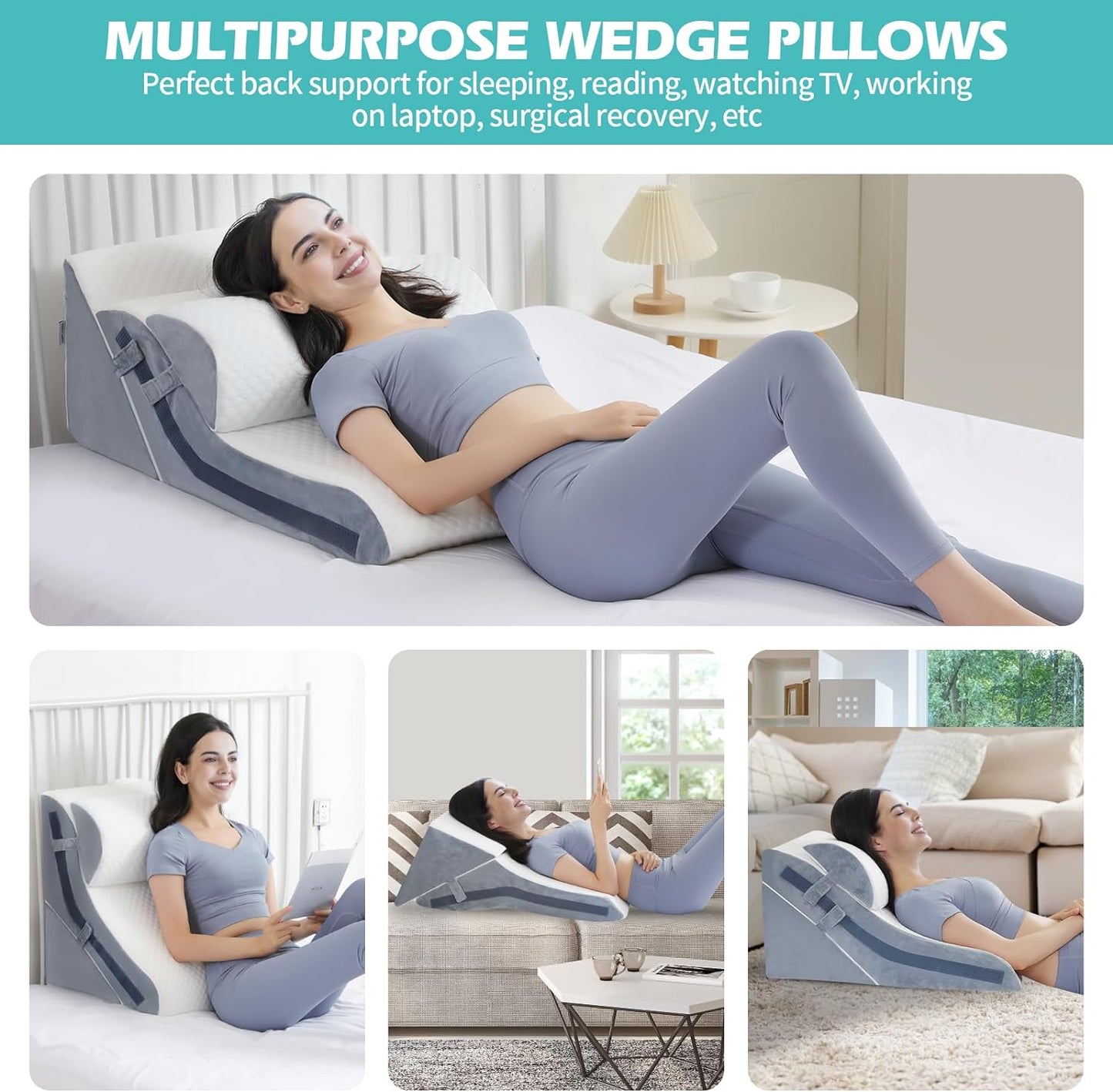 Wedge Pillow for Sleeping, Orthopedic Bed Wedge Pillow Set, 15-in-1 Adjustable Memory Foam Wedge Pillow Post Surgery, 9 &16 & 20 inch Height 3-in-1 Incline Pillows Wedges for Acid Reflux/Snoring