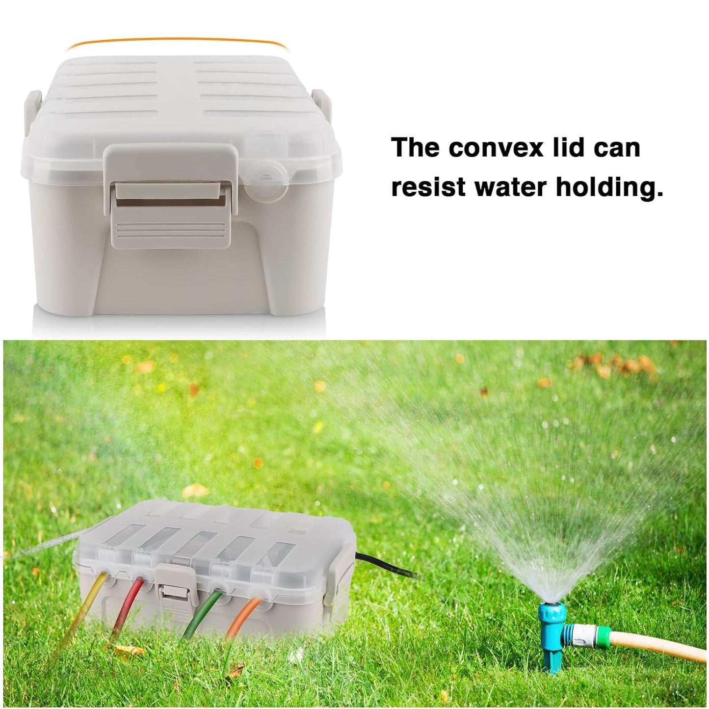 Flemoon Large Outdoor Electrical Box, Waterproof Extension Cord Cover | 6 Cable Entry Ports, IP54 Weatherproof Connection Box with Clear Lid for Photocell Light Sensor Timer, Outlet, Socket, Almond