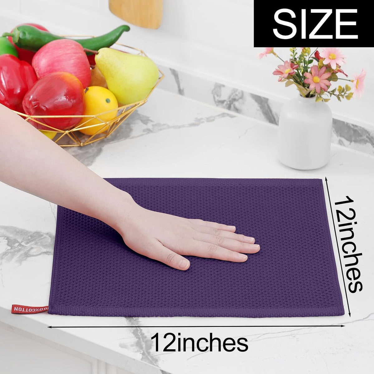 Homaxy 100% Cotton Waffle Weave Kitchen Dish Cloths 6-Pack, Eggplant
