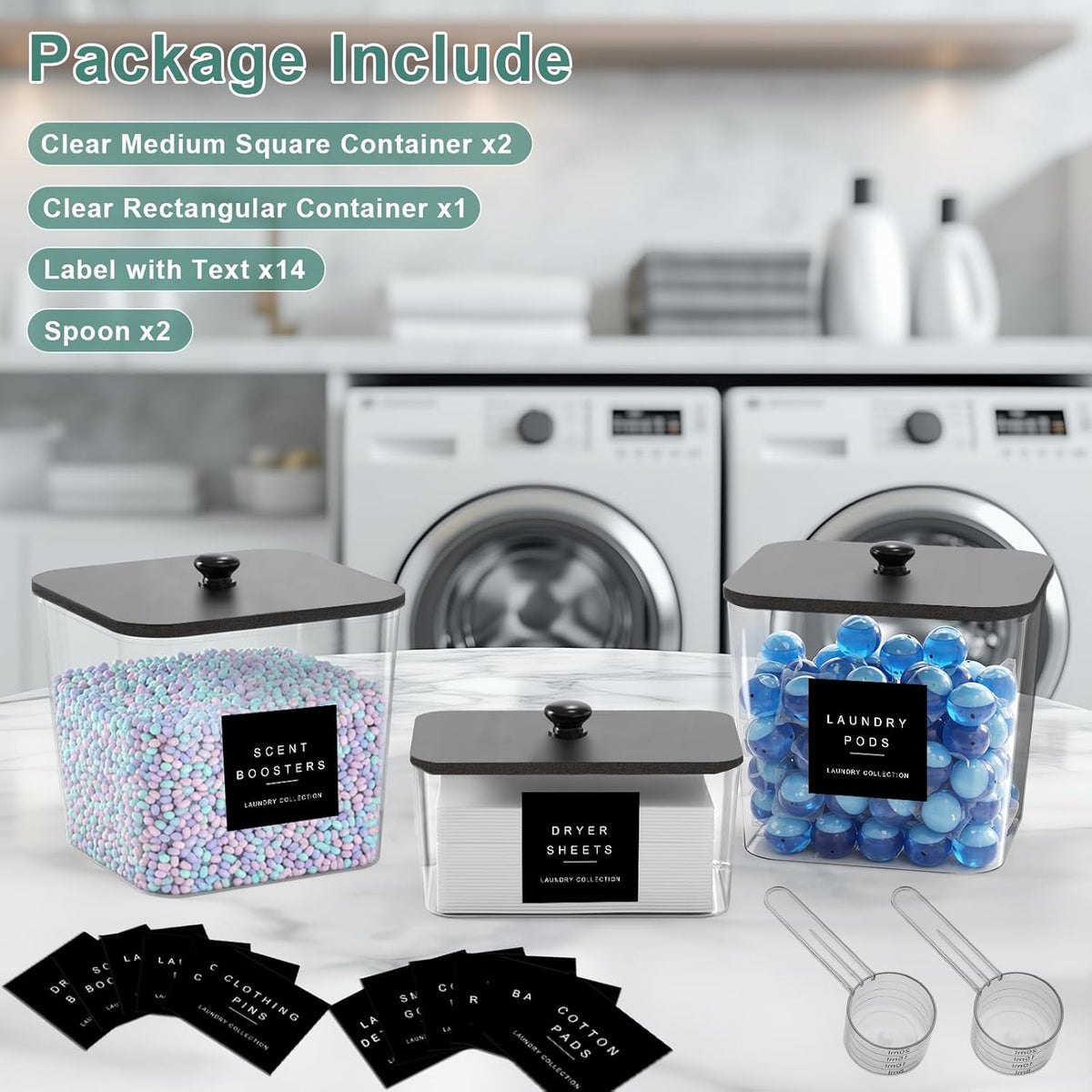 POLRAI 3 Pack Laundry Pod Containers and Dryer Sheet Holder with Bamboo Lids and Labels Laundry Room Organization Containers for Scent Booster Powder Detergent Pods Storage