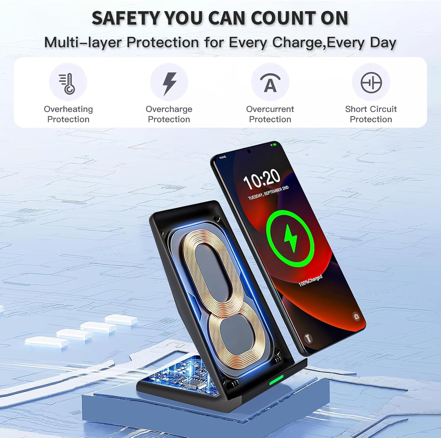 Wireless Charger Station,15W Desk Wireless Charging Stand 20W USB C Adapter for Apple iPhone 17 Pro/17/17/Air/16 Pro/16E/16 Plus/15/14/13,Samsung Galaxy S25/S24/S23/S22/Z Flip Fold/Note 20,Google etc