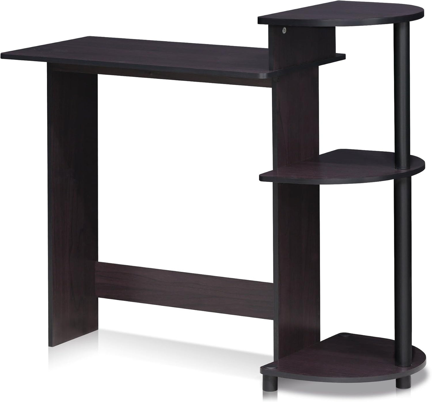 Furinno EFFICIENT Desk, 28.6" Wide Gaming Desk with 3 Open Side Shelves, Laptop Notebook Computer Desk, Office Desk for Home Office, Study Room, Dorm, Bedroom, Americano/Stainless Steel
