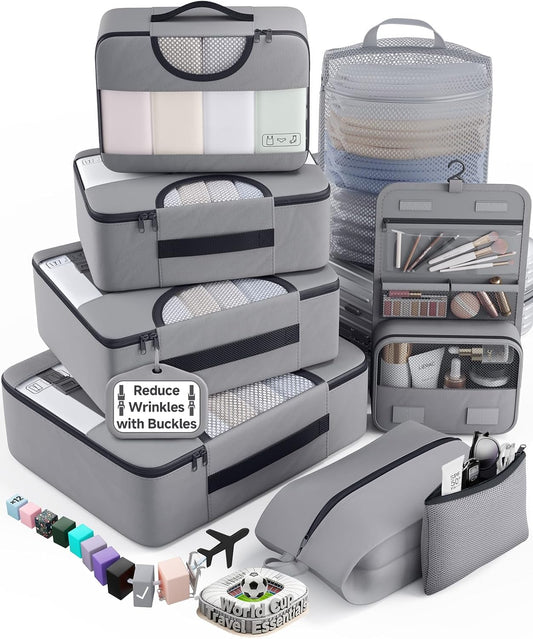 Veken 8 Set Packing Cubes for Travel Essentials, Suitcase Organizer Bags in 4 Sizes, Carry-On Luggage Accessories with Large Laundry & Hanging Toiletry Bag, Must-Have for Airplane, Road Trip & Camping