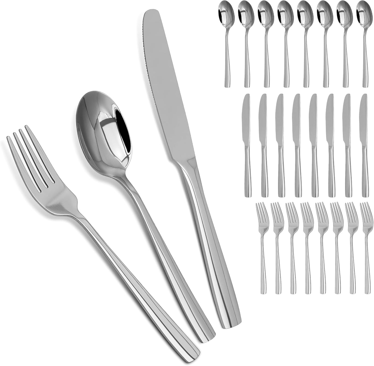 Silverware Set,SANTUO Stainless Steel Knives Spoon Forks Set for Home, Kitchen and Restaurant, Mirror Polished& Dishwasher Safe (12pcs-Silverware set)