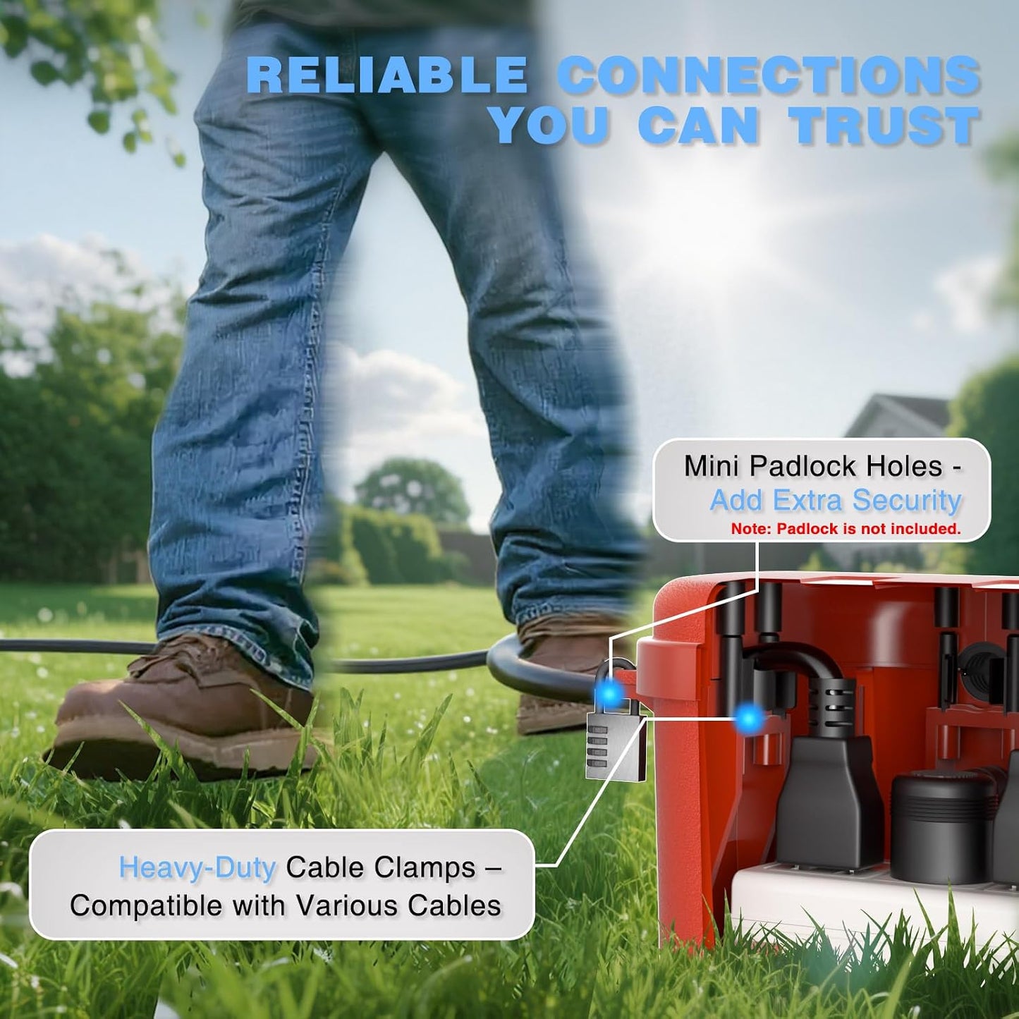 Flemoon Medium Outdoor Electrical Box, IP54 Waterproof Extension Cord Cover | Inner Size 9.4 x 4.3 x 3.2 Inch, 6 Cable Entry Ports, Weatherproof Connection Box for Outlet, Holiday Lights, Red
