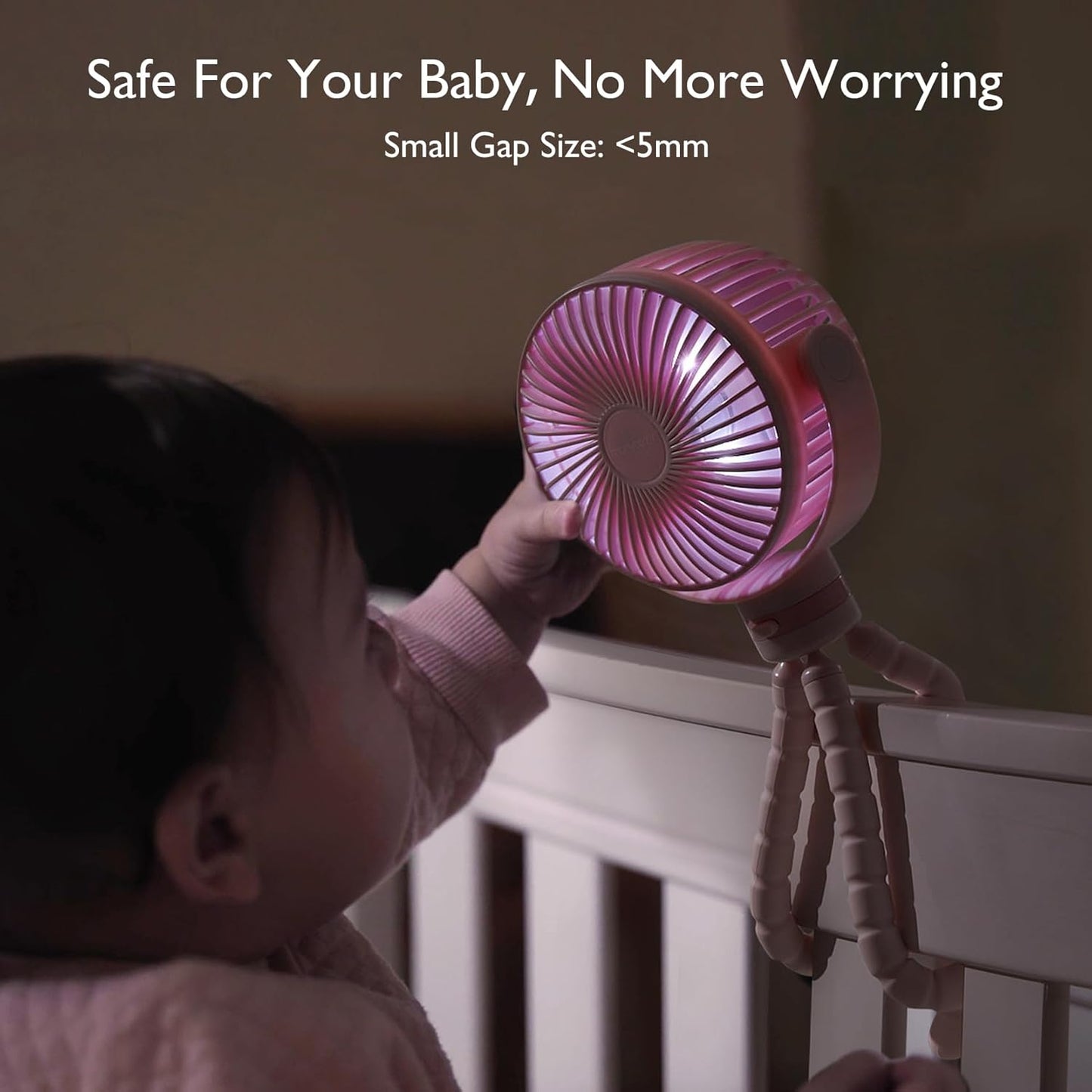 Momcozy 8000mAh Portable Stroller Fan, 27H Ultra-long Battery Life Detachable 4 Speed 360°Rotate LED Night Light with 2 Modes, USB Rechargeable Handheld Cooling Fan for Travel/Car Seat/Bedroom