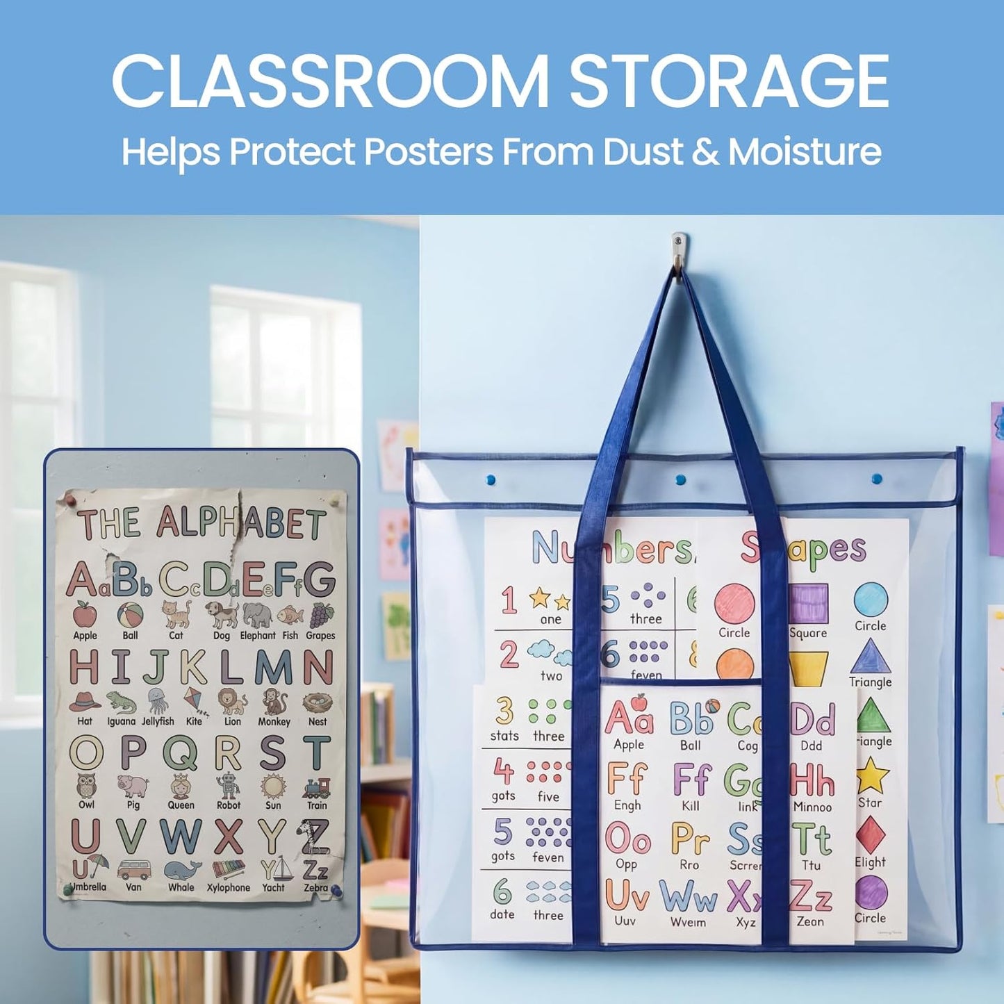 GAMENOTE 2 Pack Large Poster Storage Bag (31.5"×25.5") Bulletin Board Holder Art Portfolio Container for Teachers Classroom Organization