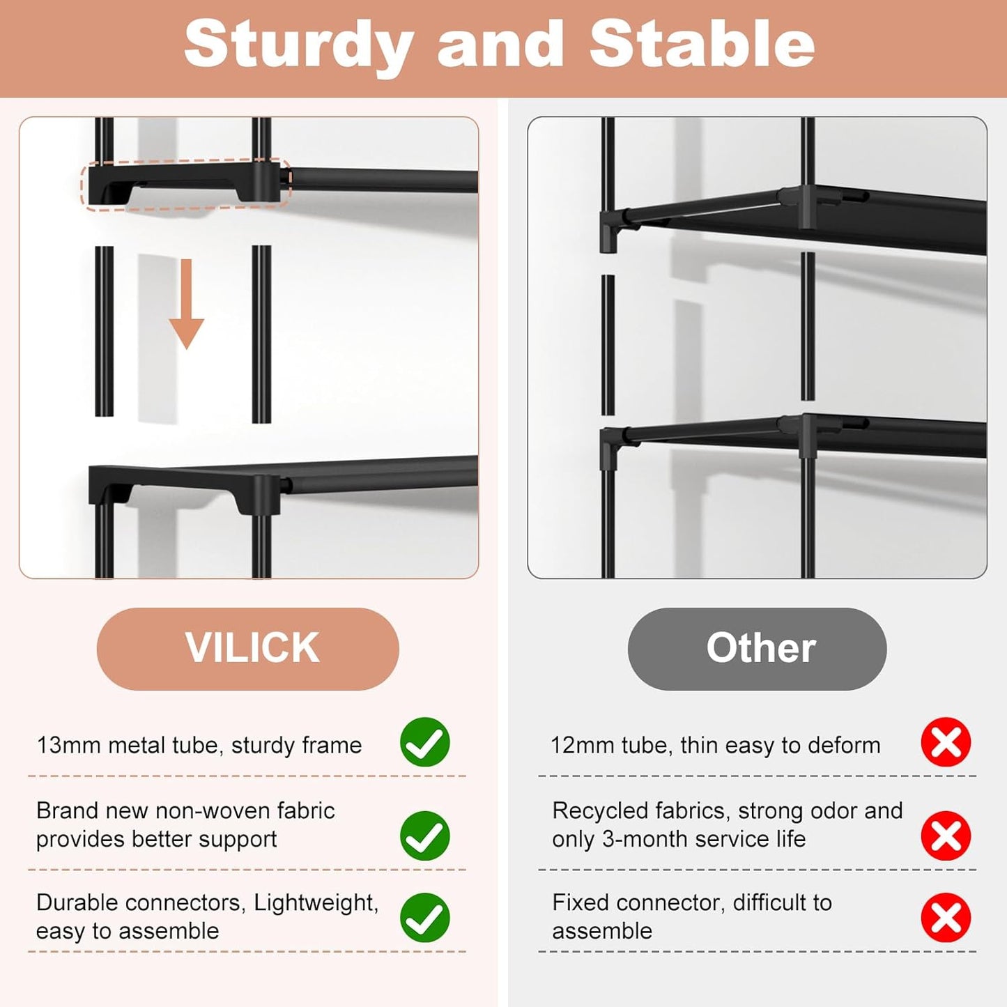 VILICK 5 Tier Shoe Rack with Hook and Side Pocket,Shoe Organizer Space Saver Storage for 20-25 Pair Shoe Storage Shelf Sturdy Free Standing Long Shoe Rack Organizer for Closet,Entryway,Small Spaces