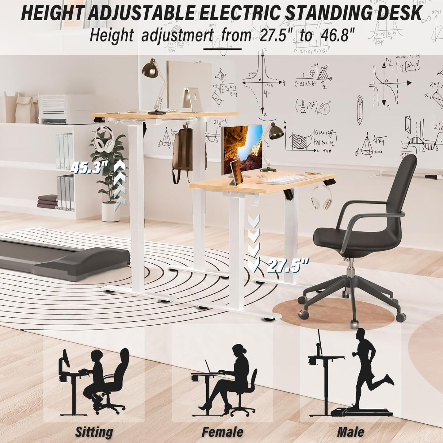 Kingant Standing Desk Height Adjustable Small Electric Stand Up Desks [35 x 20 Inch] - Ergonomic Sit Stand Desk Rising Desks for Home Office Computer Desk Workstation with Cable Management
