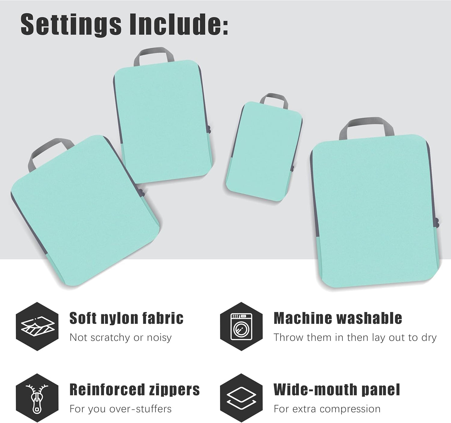 PANDA JOYS 4 Set Compression Packing Cubes Travel - Travel Accessories Expandable Packing Organizers for Carry On - Essentials Luggage Bags - Light Teal