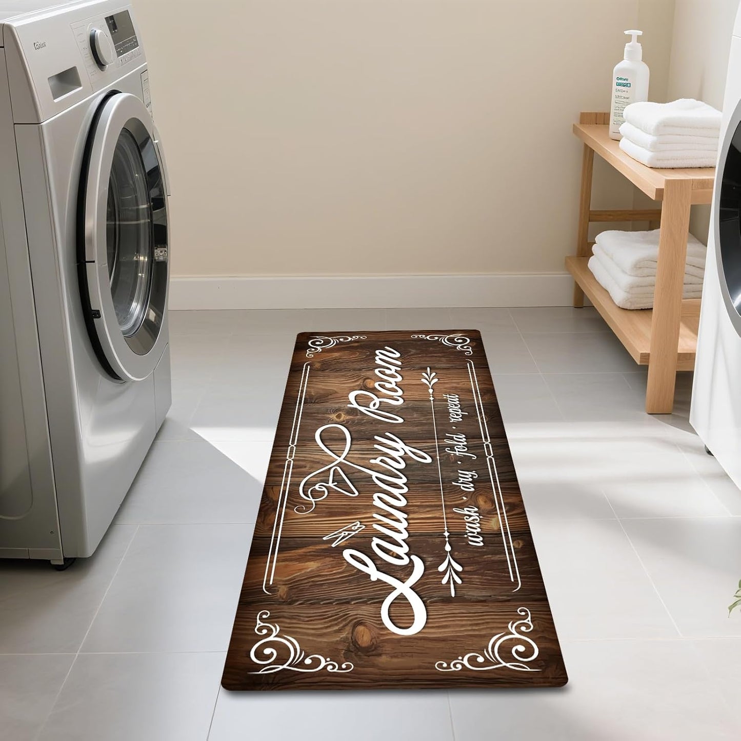 Non-Slip Laundry Room Rug Runner 17.3"x47.2" Washable Floor Carpet Brown- Bathroom Hallway Mudroom Kitchen Mat for Farmhouse Entryway Decor Accessories