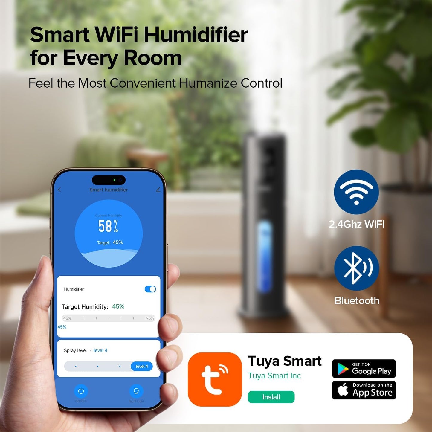 Humidifiers for Bedroom Large Room with 7L/1.85Gal Large Humidifier, 24H Timer Smart App & Remote Control, 4 Mist Levels Room Humidifier for Bedroom Crow