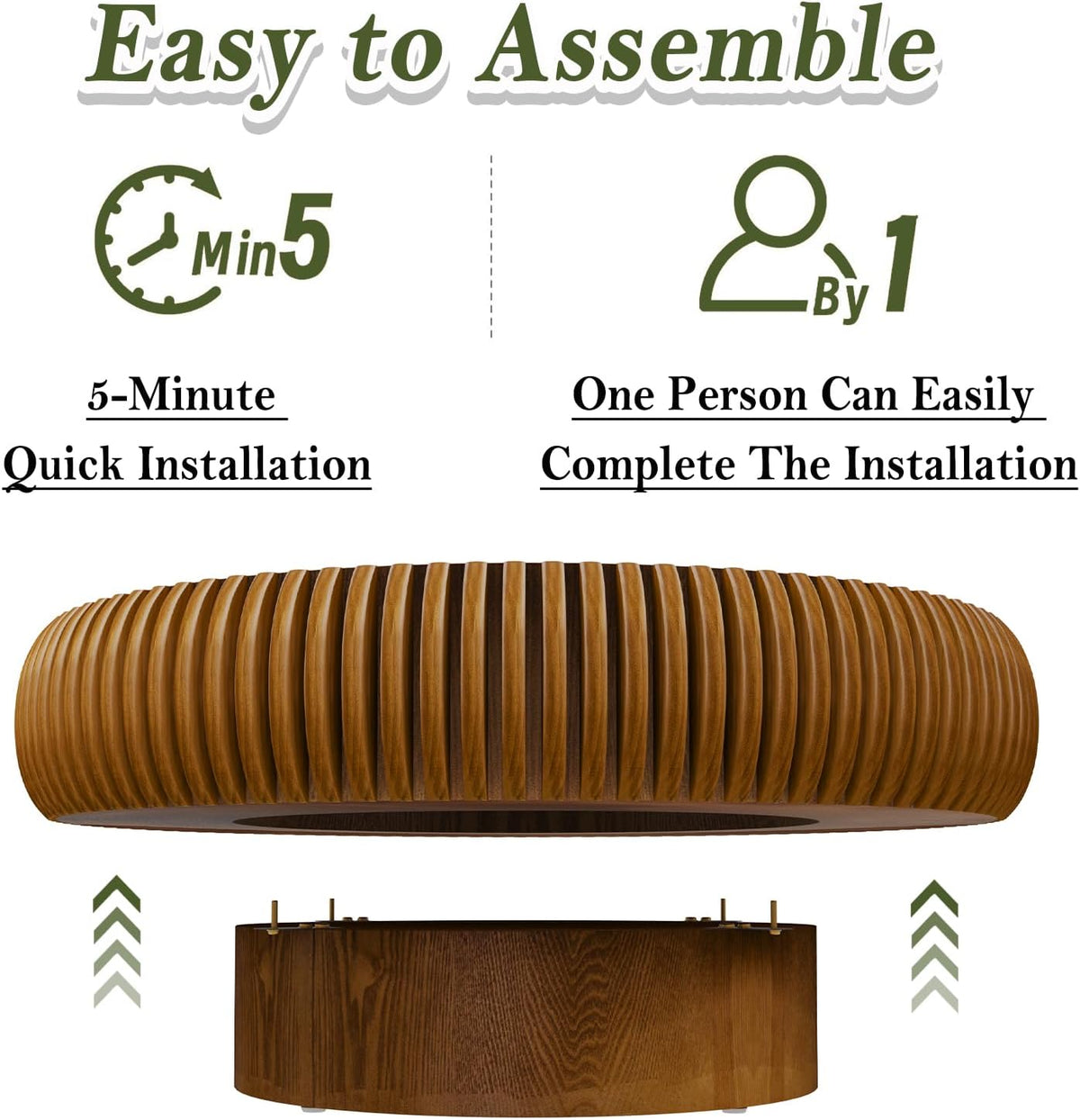 39 inch Brown Round Fluted Wood Drum Coffee Table (J, 1PC)