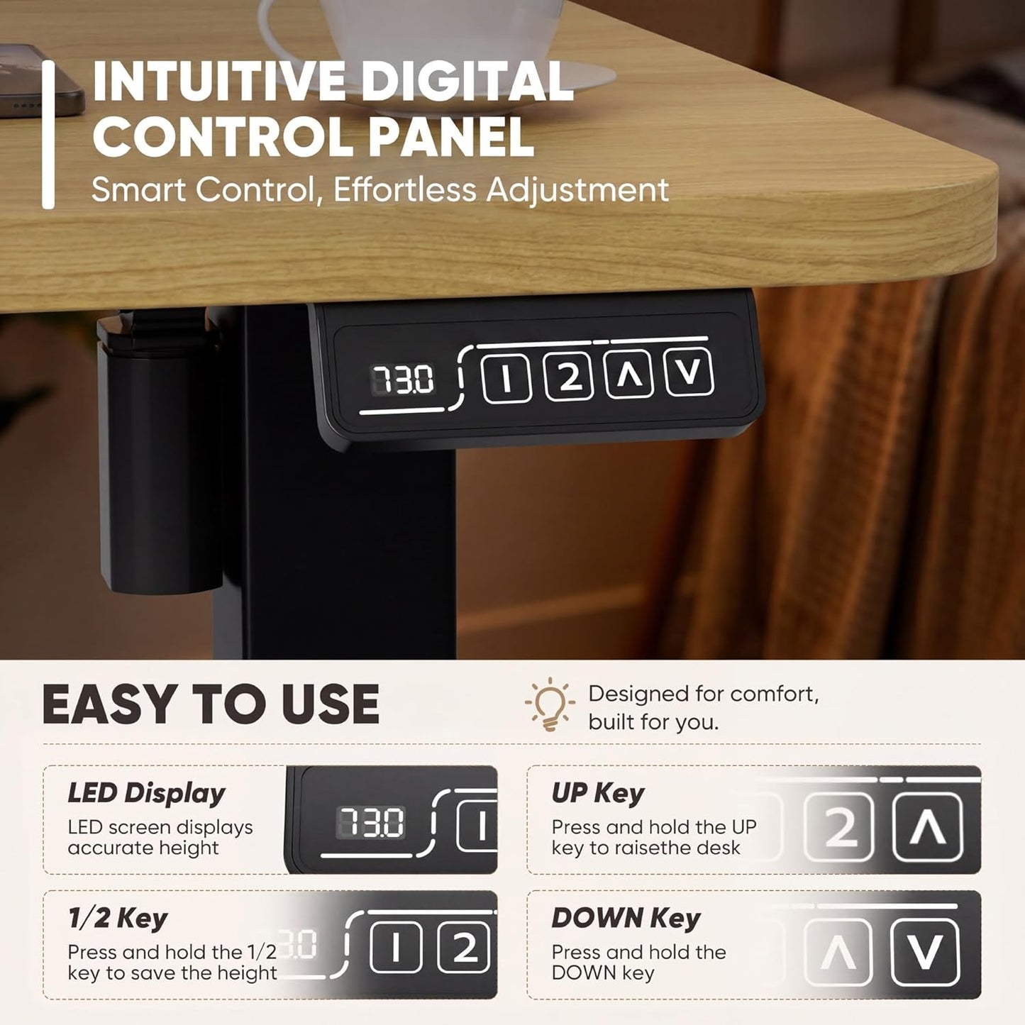Furmax Electric Height Adjustable Standing Desk Large 55 x 24 Inches Sit Stand Up Desk Home Office Computer Desk Memory Preset with T-Shaped Metal Bracket, Maple