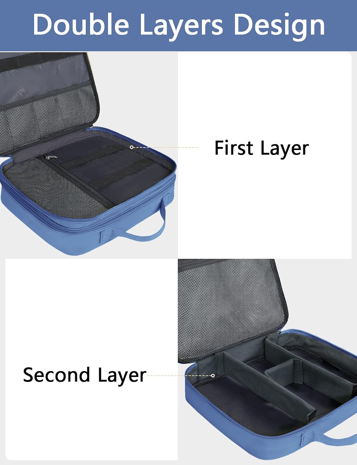 MATEIN Electronics Organizer, Cable Organizer Bag Electronic Accessories Case with Handle for Cable, Cord, Tablet, Charger, Phone, Double Layers Tech Case Travel Gifts for Men and Women, Blue
