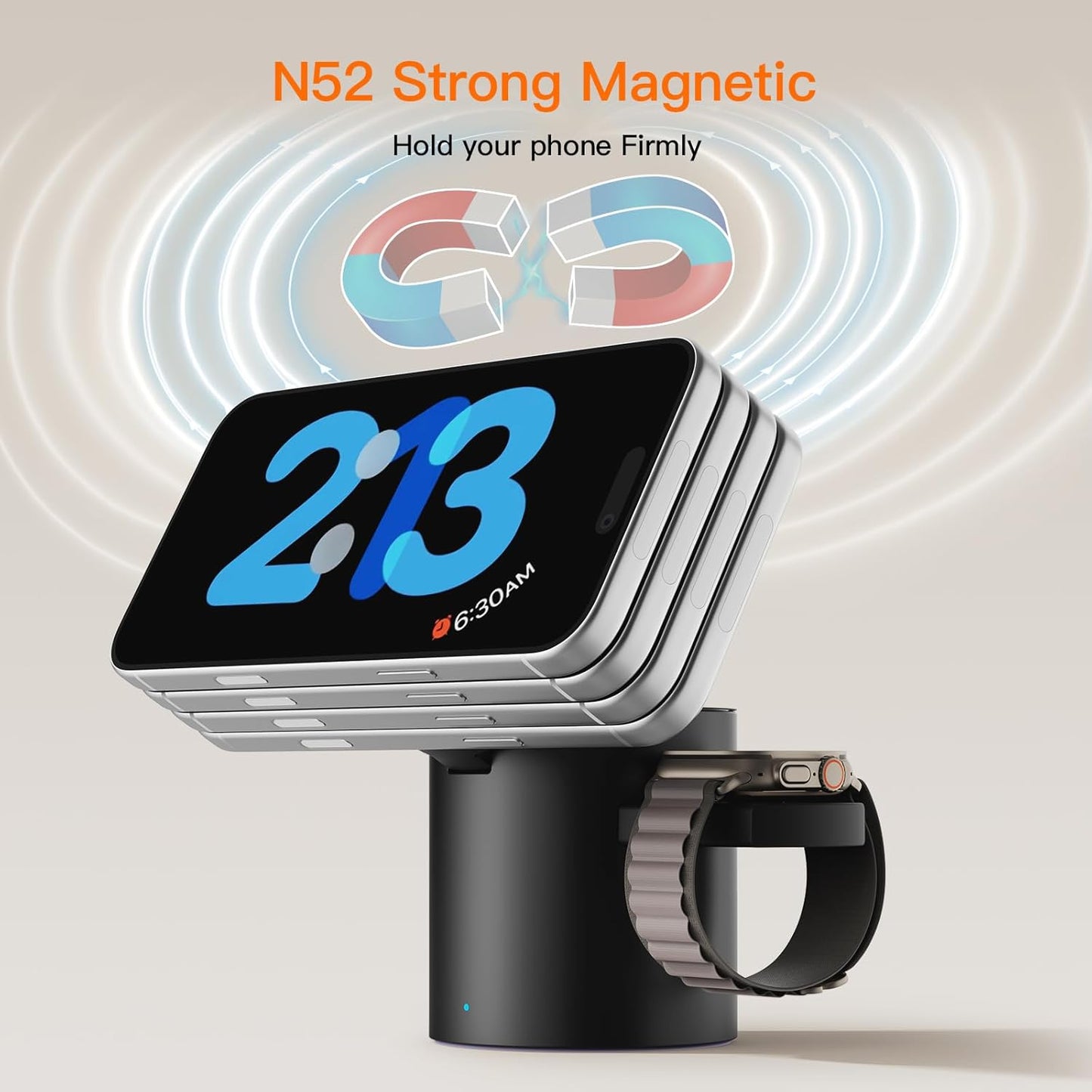 2026(15W) Foldable 3 in 1 Wireless Charging Station,for Apple Magsafe Charger Stand,Fast Magnetic Wireless Charger Station for iPhone 1716 15 14 13 12 Series,Airpods Pro,Apple Watch Ultra Series