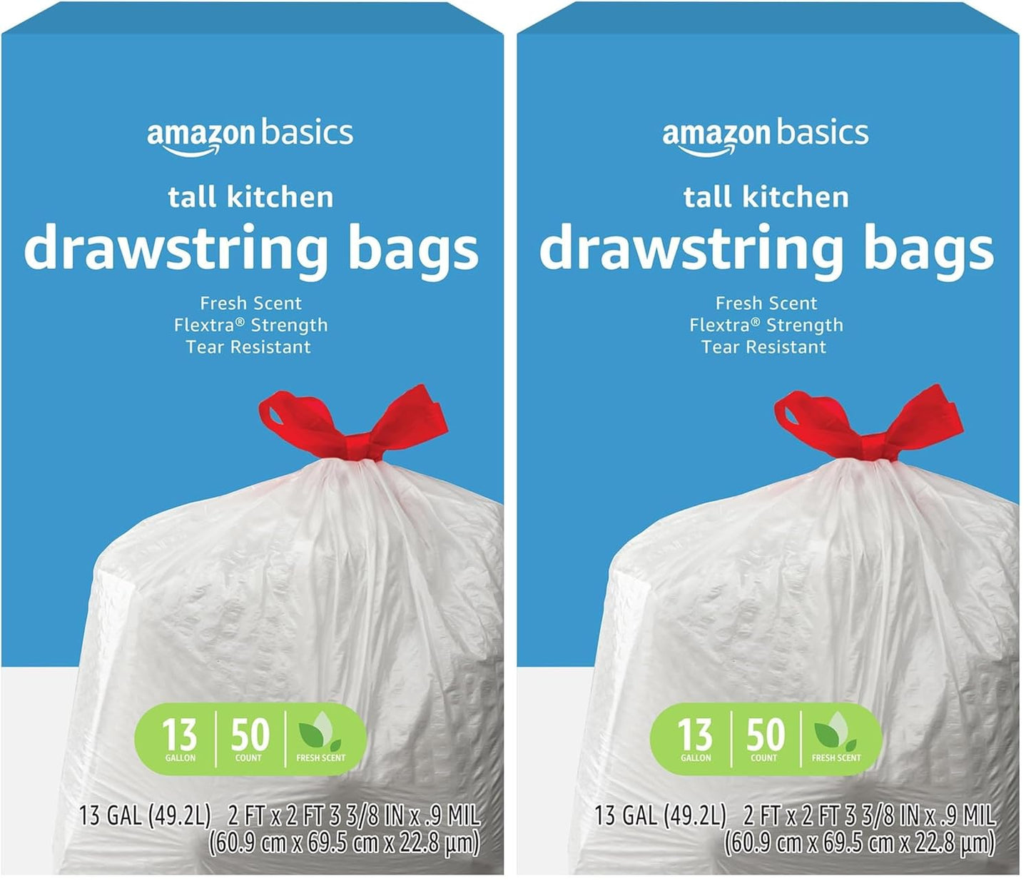 Amazon Basics Flextra Strength Tall Kitchen Drawstring Trash Bags, Fresh Scent, Tear Resistant, 13 Gallon, 120 Count