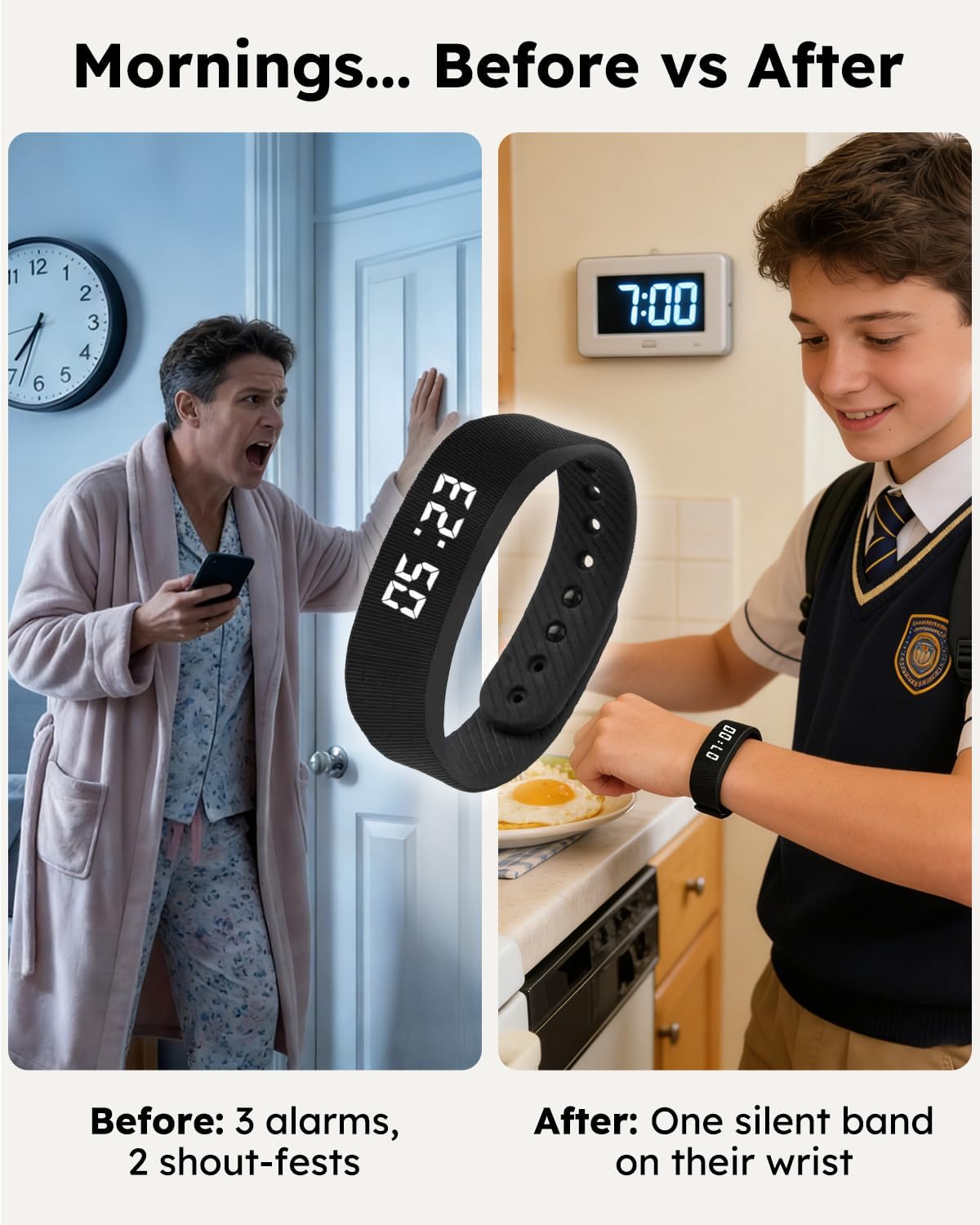 Vibrating Alarm Clock Watch for Heavy Sleepers, Silent Wake Up Bracelet & Smart Wristband, Wearable Vibration Wrist Alarm, Non-Audible Sleep Wristband for Men & Women
