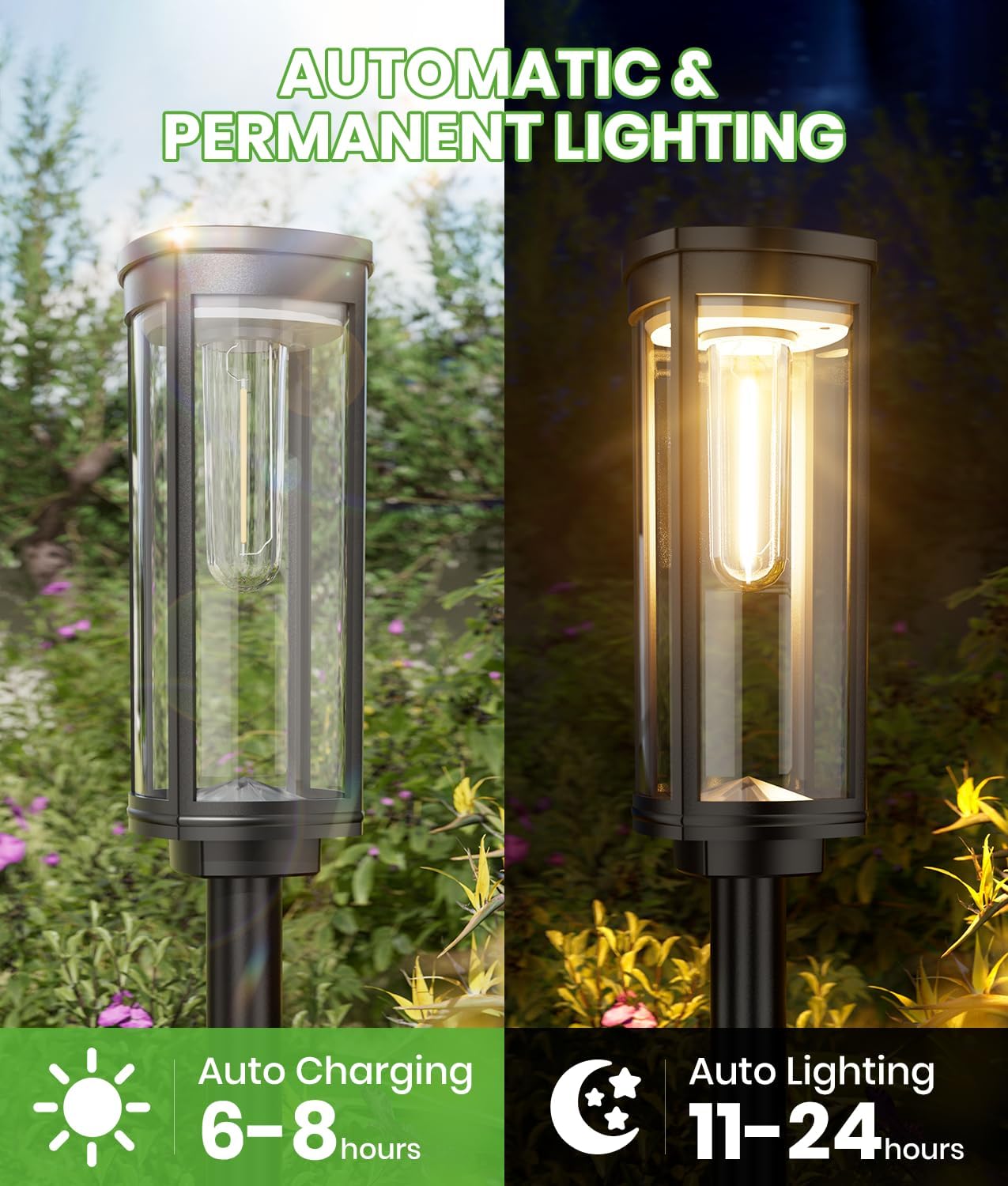 BITPOTT Bright Solar Pathway Lights Outdoor, 8 Pack Solar Powered Garden Lights Waterproof IP65, Auto On/Off Outdoor Light for Lawn Patio Walkway Driveway Decor Landscape Lighting