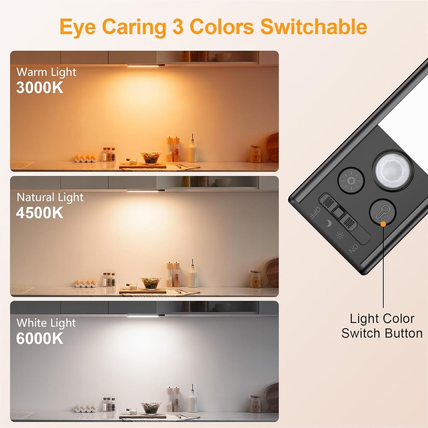 Gritin 10.2inch Under Cabinet Lighting Rechargeable 2 Pack- 3 Color Temps&5 Level Brightness, Super Bright, 4 Modes, Motion Sensor, Long Lasting - Easy Installation Magnetic Under Closet Lights-Black