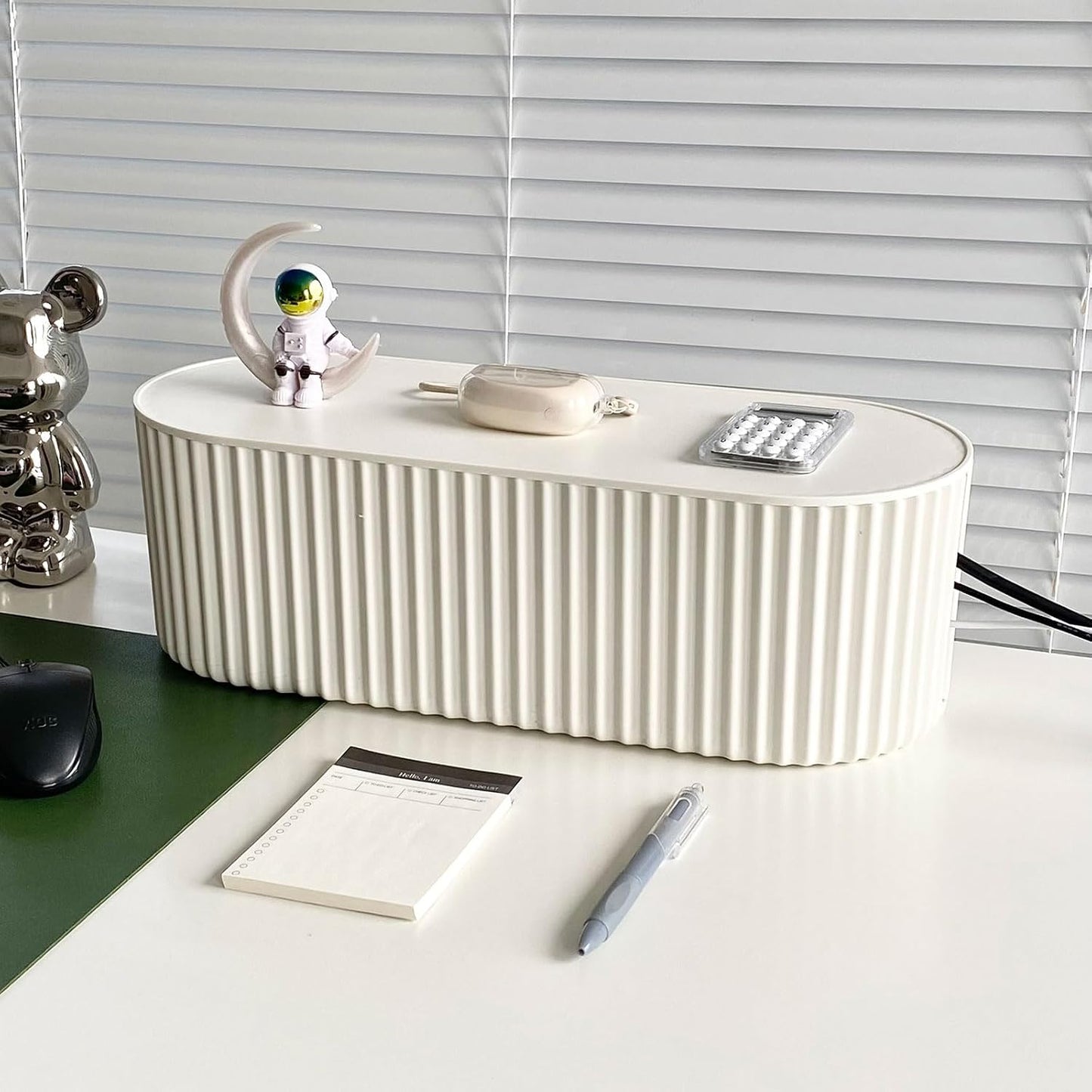 White Cable Management Box with Lid, Large, Plastic | Cable Box Organizer, For Wire, Power Strip, Surge Protector, Extension Cords Hider Cover, For Home Office, Desk and Floor