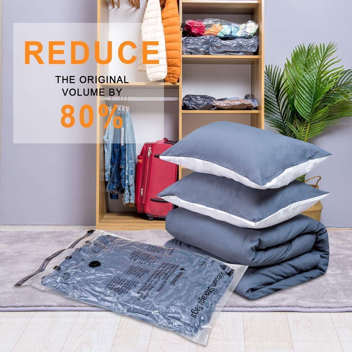 GONGSHI Vacuum Seal Bags for Clothing Travel & Home Storage, Travel Vacuum Bags with Electric Pump,Space Saver for Blankets, Comforters, Pillows, Clothes,10 Small