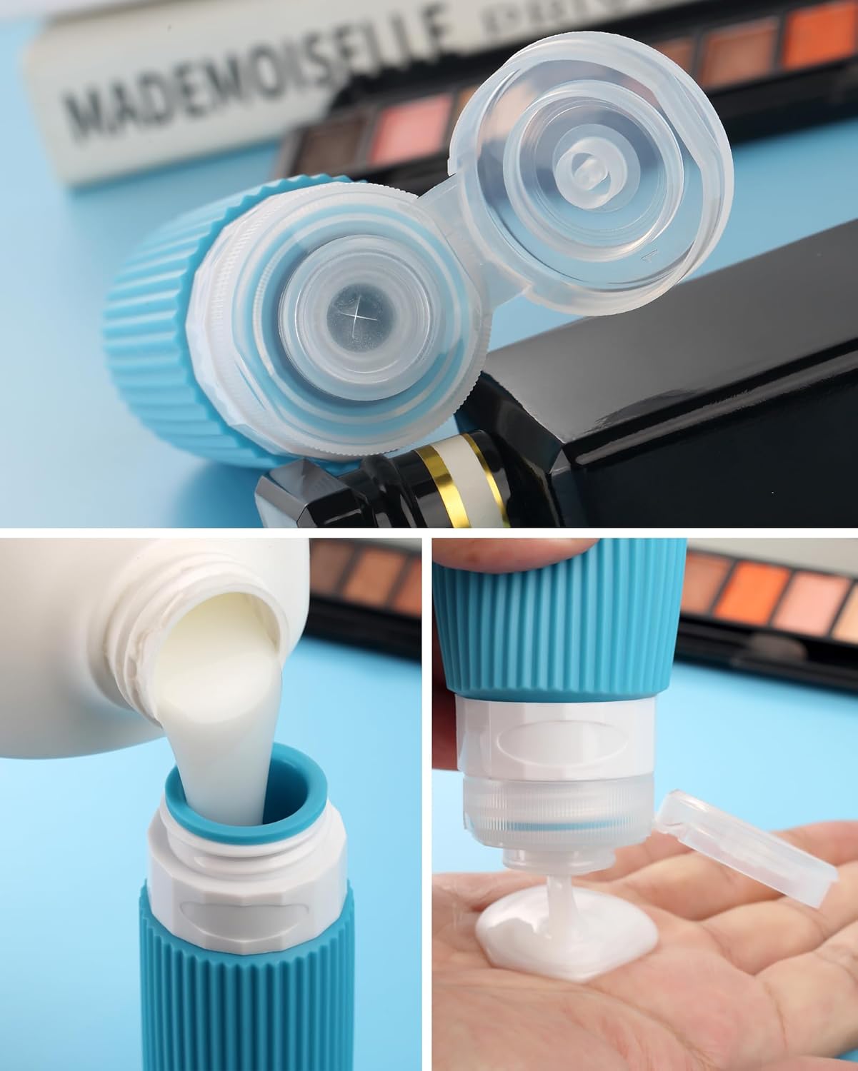 Mrsdry Travel Bottles for Toiletries 8 Pack, Tsa Approved Travel Size Toiletries 3 oz, Containers for Toiletries, with Clear Bag, Leak Proof Silicone Squeezable Essentials Creams Jars
