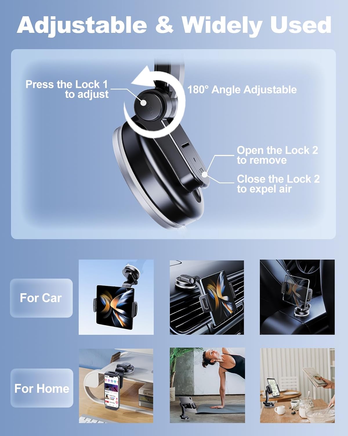 Car Phone Mount for Samsung Galaxy Z Fold 7 6 5 4 3 2 Accessories, Folding/Tablet Suction Holder for Dashboard 360° Rotatable Fit for iPad Mini 6 iPad Pro Air Pixel Fold and More 4-12.9" Device