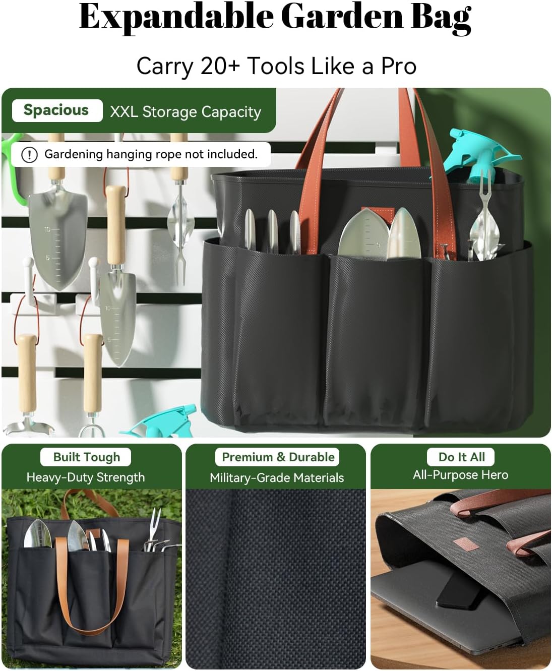 VerdantVibes 9-Piece Garden Tool Set - Heavy Duty Gardening Hand Tools with Ergonomic Non-Slip Grips, Rust-Resistant Shovel, Trowel, Rake, Pruner & Storage Bag - Ideal Gardening Gifts for Women