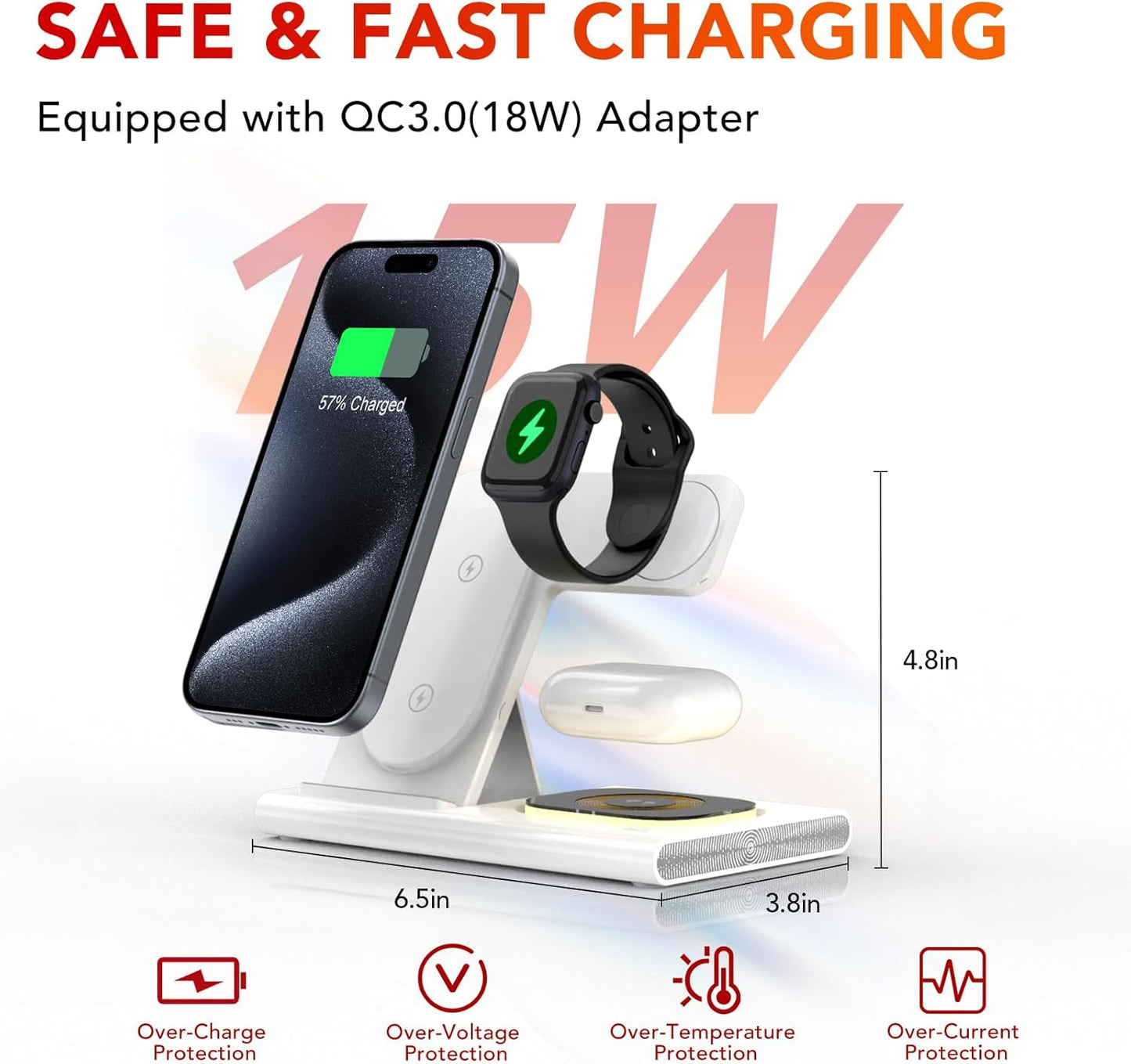 3 in 1 Foldable Charging Station for Apple Products,Wireless Charger for iPhone 17 16 15 14 13 12 Pro Max,Travel Dock Adapter&Light for iWatch Series 11 10 9 Ultra 3/2 SE 3/2,for AirPods 4 3 2 Pro 3/2