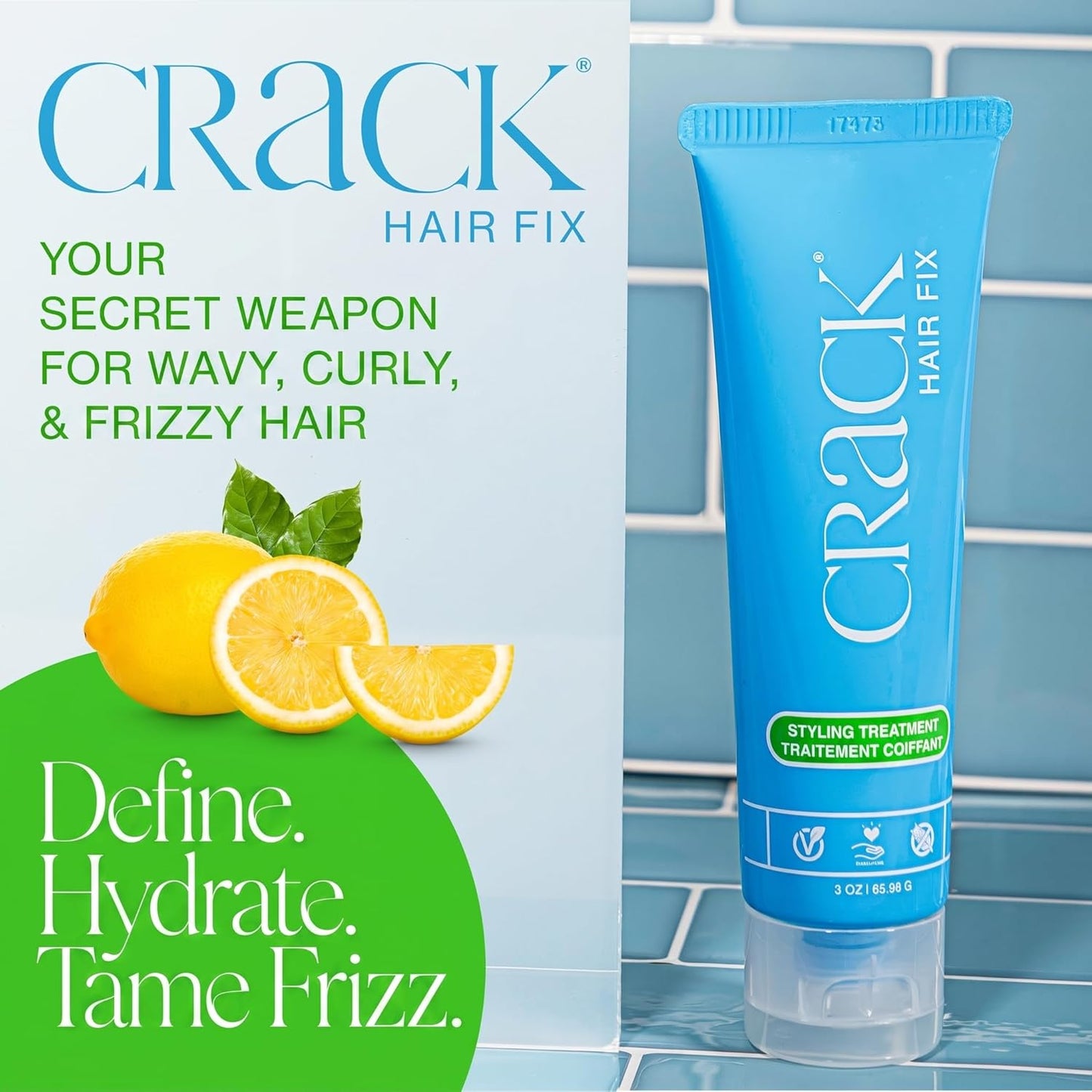 Crack Hair Fix Air Dry Cream - Multi-Tasking, Anti-Frizz, Leave-In Styling Balm with Protection from Humidity, Chlorine, Heat Treatments & Sun, 3 oz