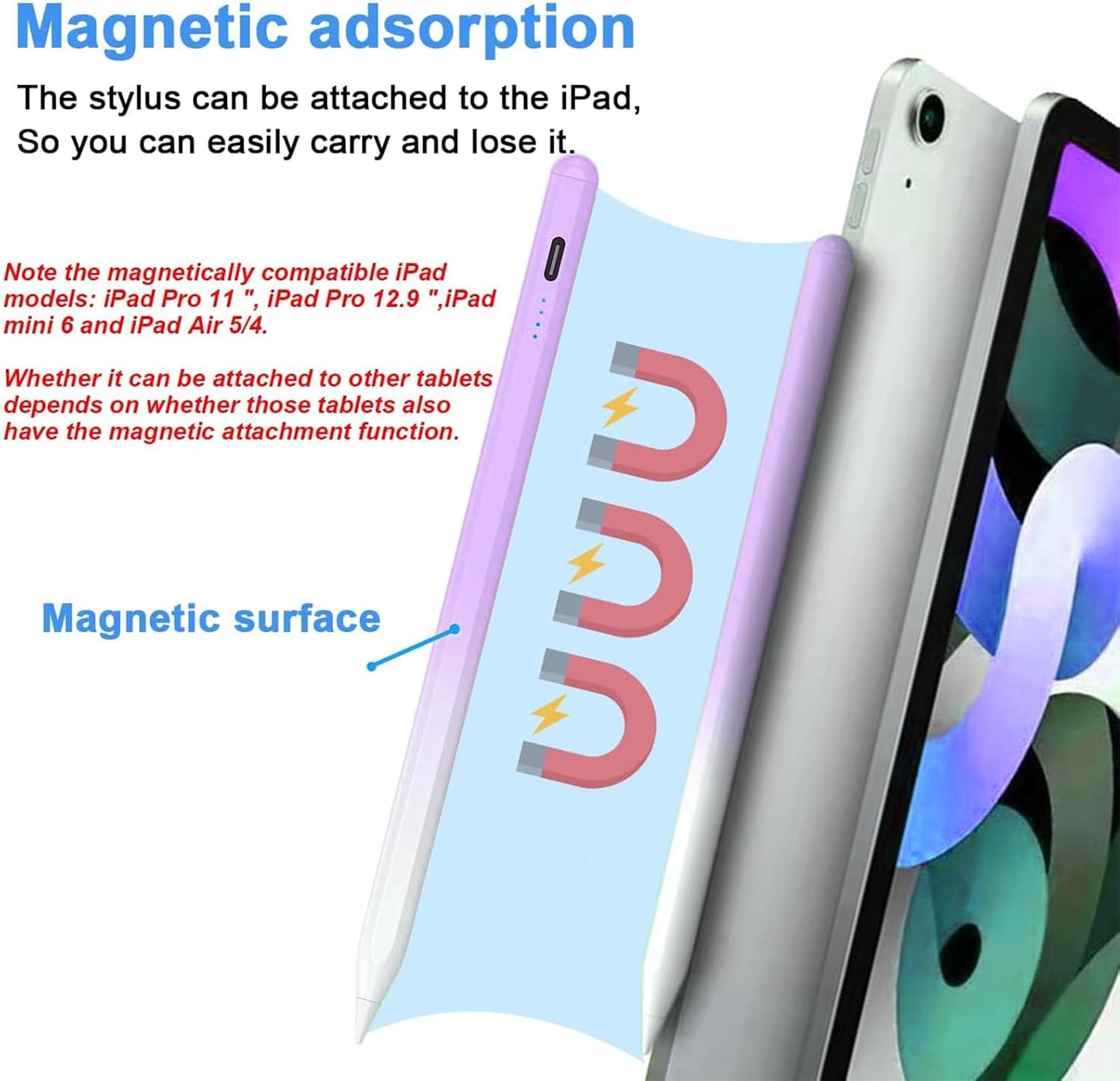 Stylus Pens for Touch Screens Power-Display Tablet Pen POM Tip Magnetic Digital Touch Pen Compatible with iPhone/iPad/Lenovo/and Other iOS/Android Smartphone and Tablet Devices (Gradient Purple