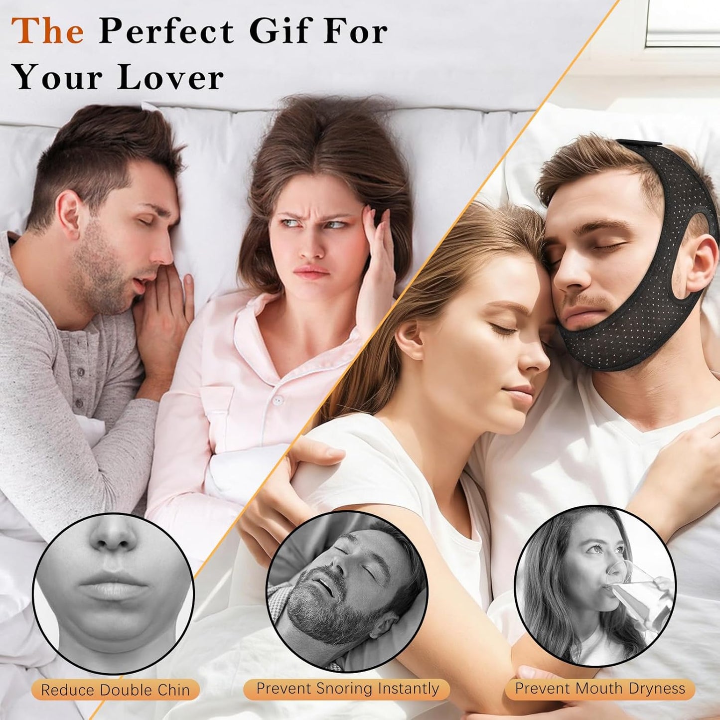 Sleep Apnea Devices丨Comfortable Chin Strap for Sleeping - Improve Sleep Quality, Simple & Adjustable Design for Men and Women (21 Inches,Black)