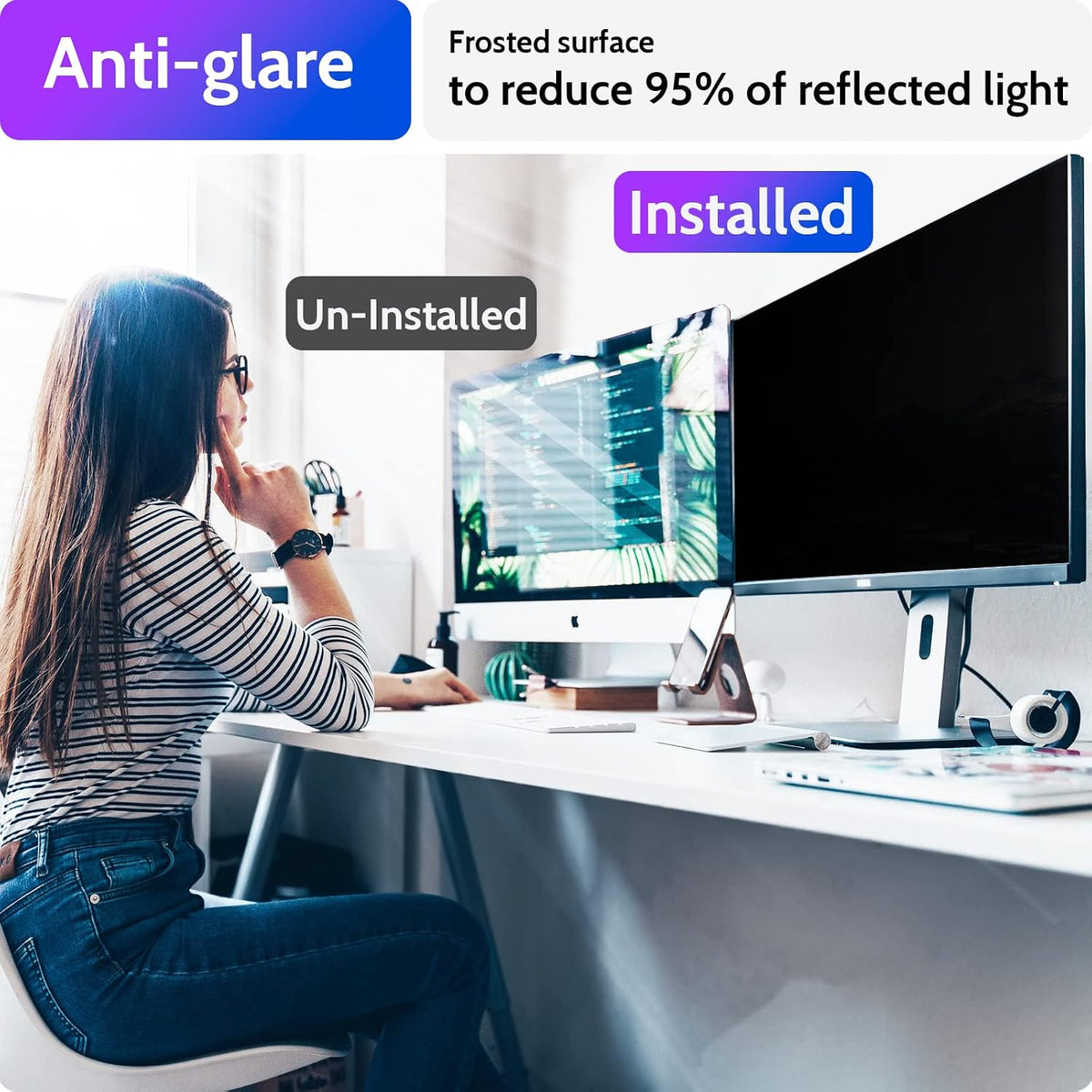 Peslv Computer Privacy Screen 24 Inch for 16:9 Widescreen Monitor, Removable 24inch Anti Blue Light Anti Glare Monitor Privacy Filter Shield (20 15/16" x 11 13/16")