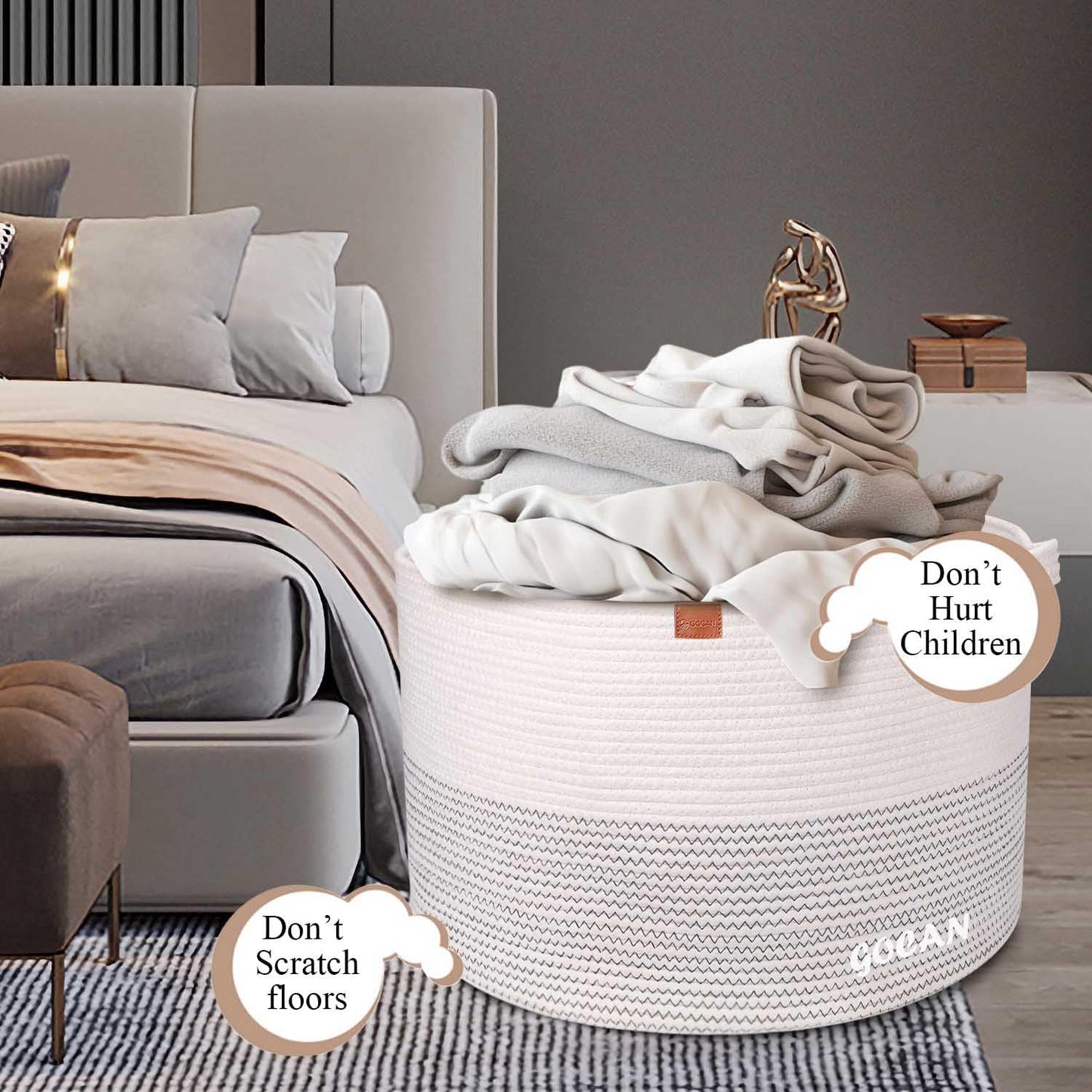 Cotton Rope Woven Laundry Basket 22"X 22"X 14" with handles(Beige) XXXL | Hand-woven, ideal for storing blankets and cushions in the living room, and clothes for household storage.
