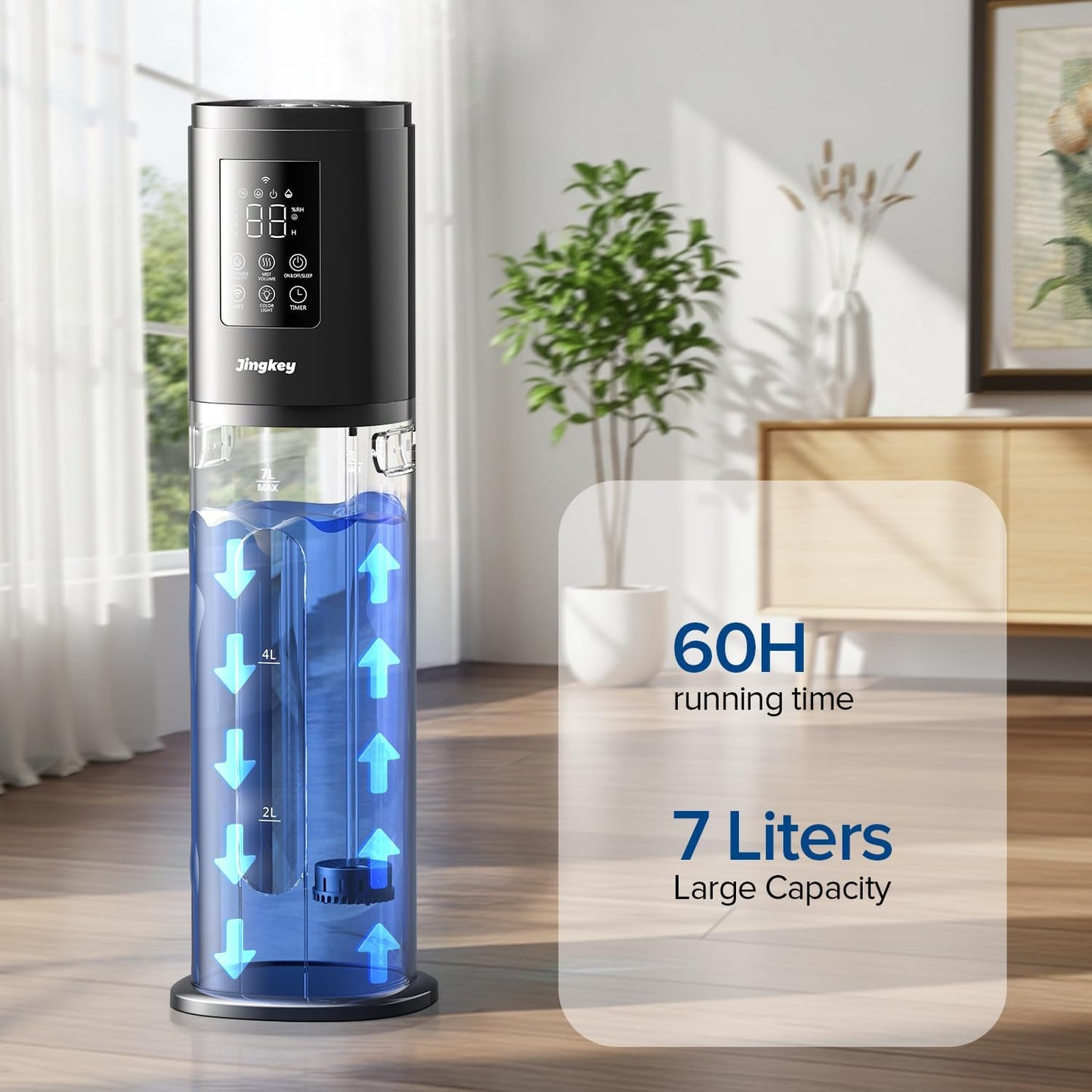 Humidifiers for Bedroom Large Room with 7L/1.85Gal Large Humidifier, 24H Timer Smart App & Remote Control, 4 Mist Levels Room Humidifier for Bedroom Crow