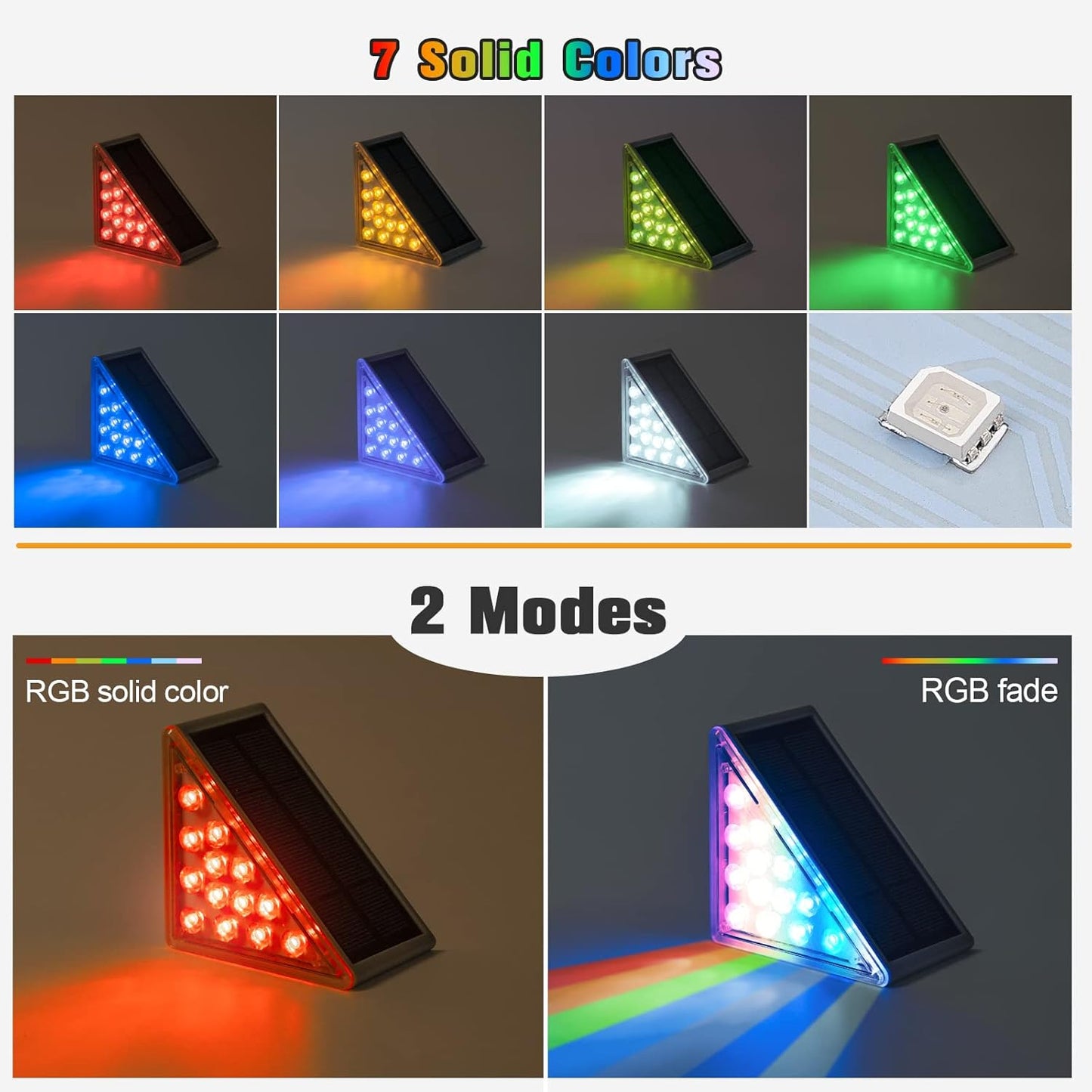 NIORSUN Solar Step Lights,6 Pack RGB Solid Color Changing Solar Stair Lights Outdoor Waterproof IP67 Auto On Off,Solar Lights for Steps,Stair,Patio,Yard,Porch,Front Door,Deck Decor