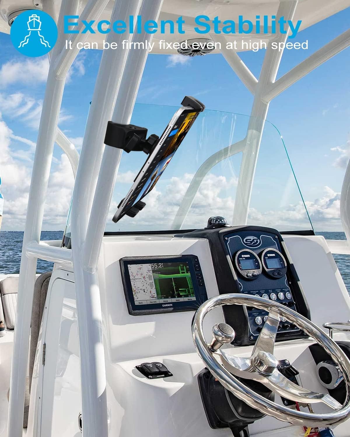 LycoGear Lycan Series Marine Boat Boat Helm Rail Tablet & Smartphone Pole Handle bar Holder Mount for iPad Pro 12.9 10.5 9.7 Air Mini GalaxyTab Phone 17 16 Pro Max Plus Fold Pixel Surface Pro Slate