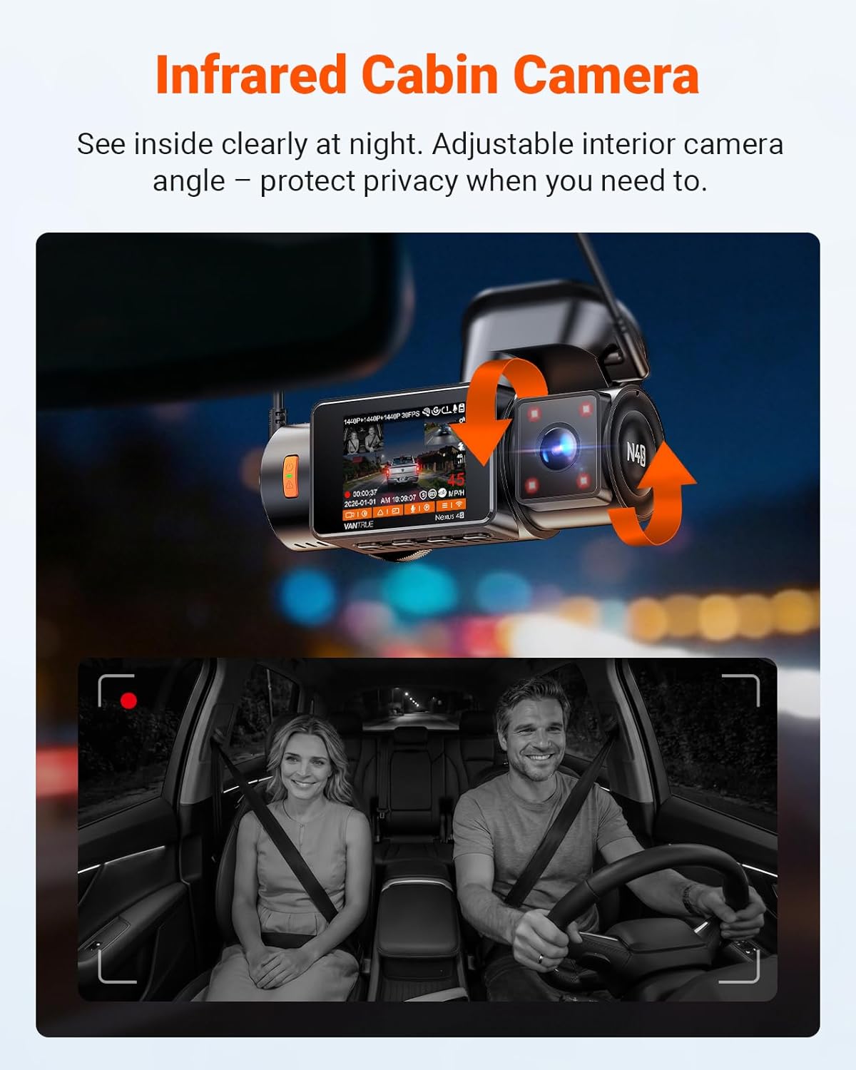 Vantrue New N4S 3 Channel Dash Cam, STARVIS 2 Night Vision, Front Rear Inside Dashcam for Cars, Front and Rear Dual Channel, PlatePix™ Tech, Parking Mode, Wi-Fi, GPS, 2" IPS, Support 1TB (RC18)