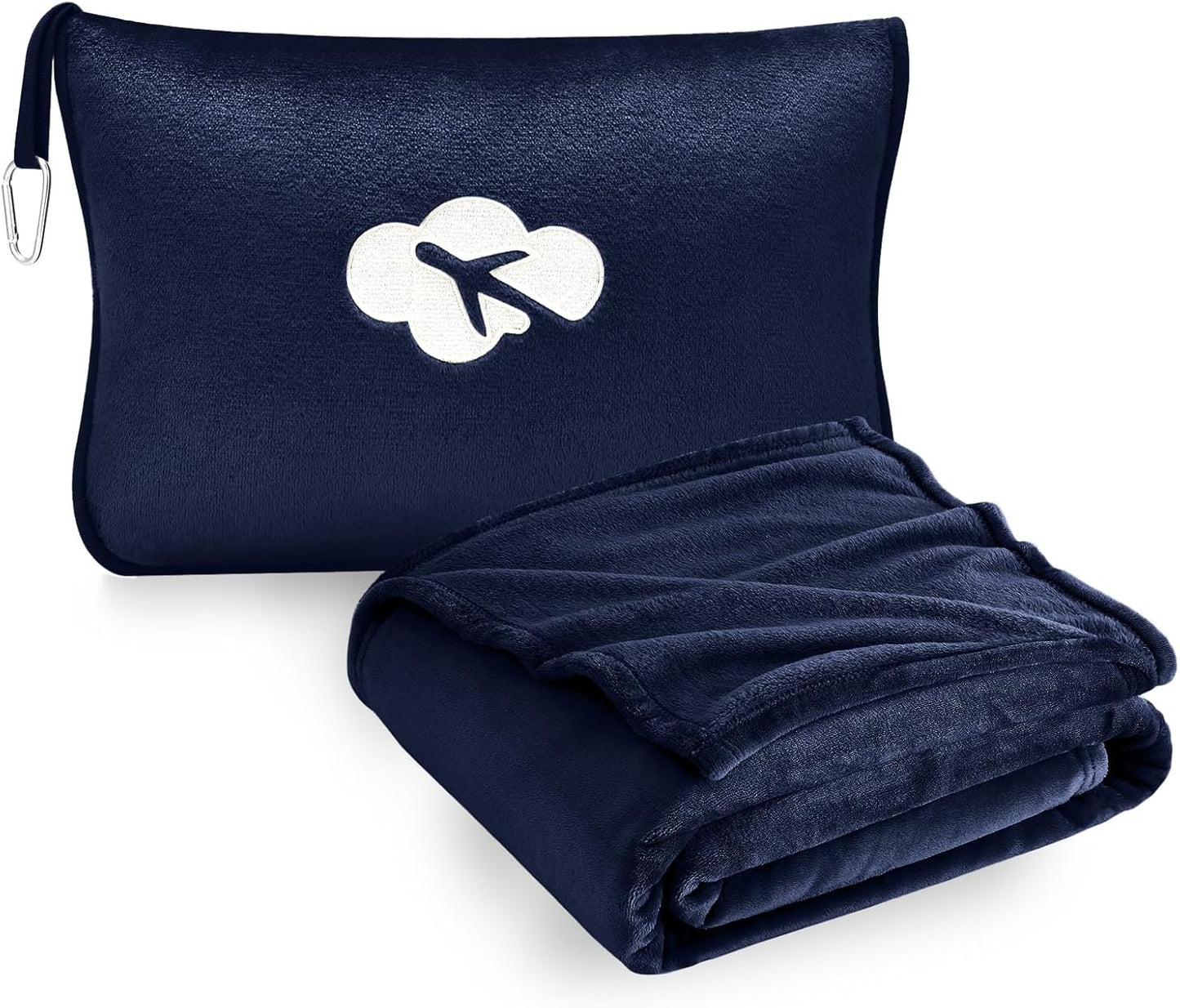 Travel Blanket and Pillow Compact, Premium Soft 2 in 1 Airplane Blanket with Soft Bag Pillowcase，Hand Luggage Sleeve and Backpack Clip (Brown)
