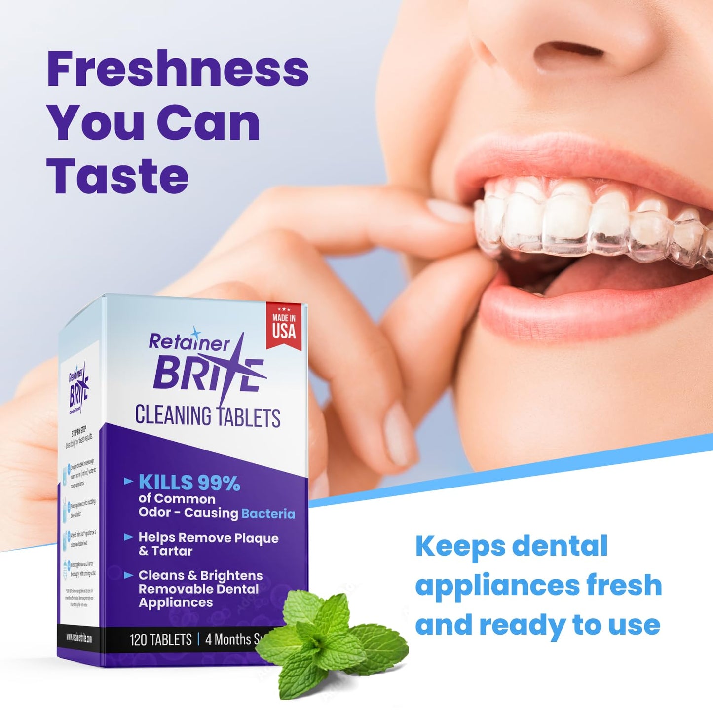 Retainer Brite - Retainer Cleaner Tablets for Invisalign, Mouth Guard Cleaner, Night Guard Cleaning and More. Cleaning Tablets for Ultrasonic Cleaners. 120 Tablets - 4 Month Supply. Made in USA