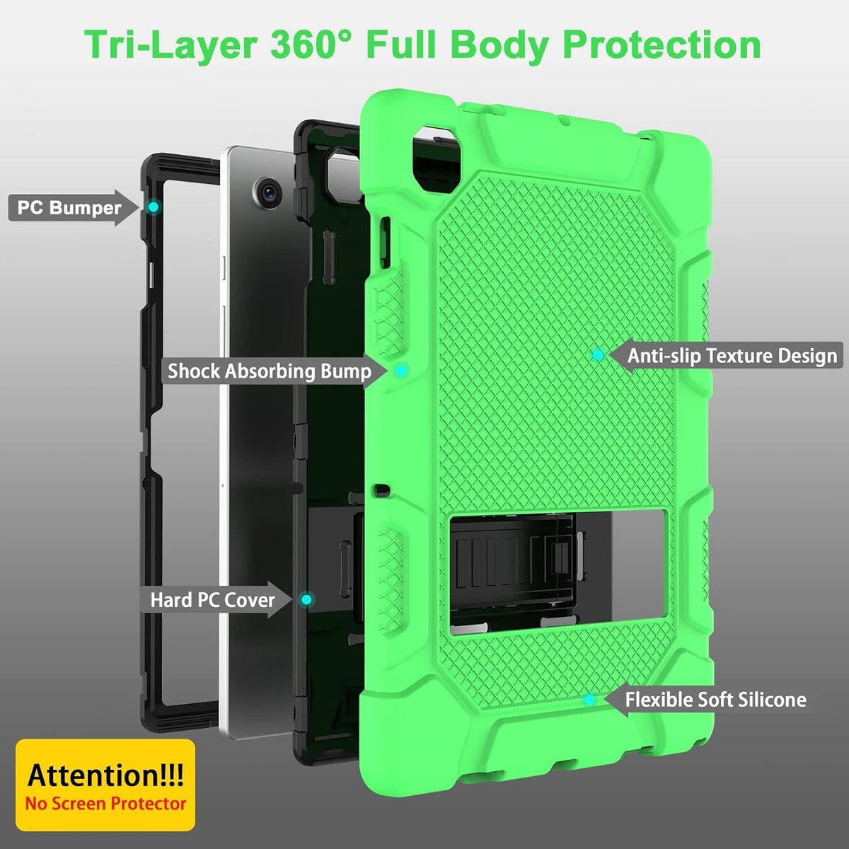 Galaxy Tab A8 10.5 Case with Kickstand, Hybrid Shockproof Rugged Cover for Samsung A8 Tablet Case 10.5 Inch (SM-X200/X205/X207), Green+Black