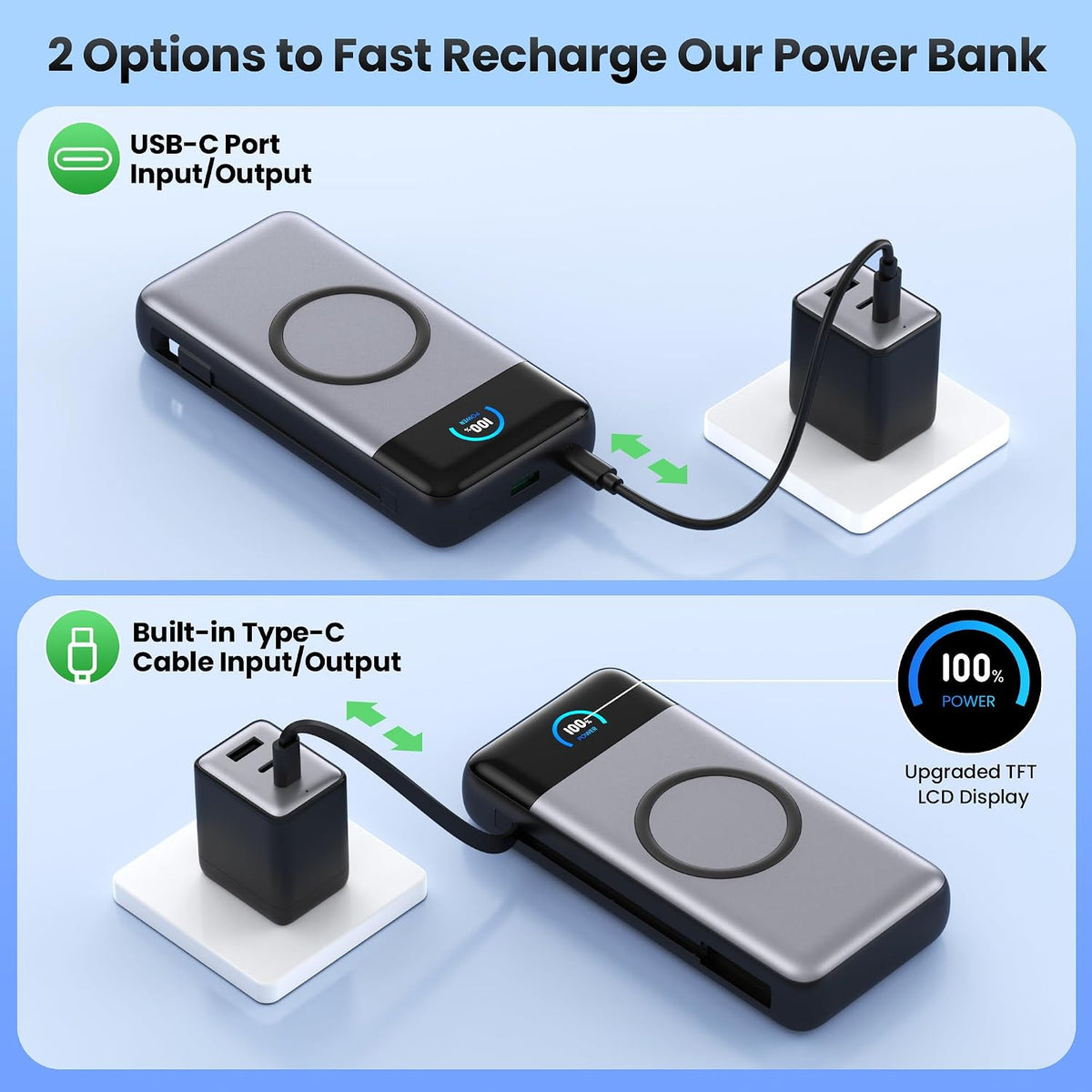 Wireless Portable Charger 40,800mAh with Built-in Cables,15W Wireless Charging 25W PD QC4.0 Fast Charging USB-C Power Bank,Travel Essentials External Battery Pack for iPhone 17/16/15/14,Galaxy,Android