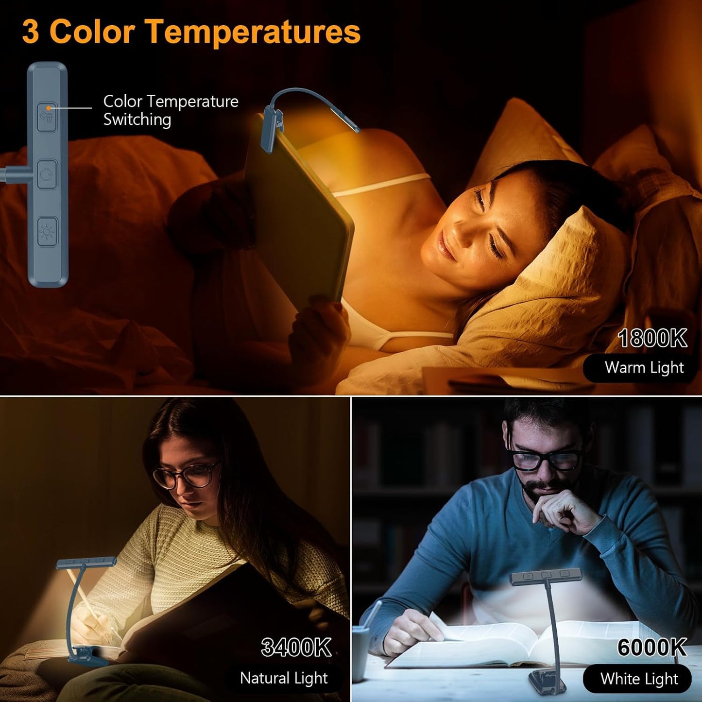 Gritin 19 LED Rechargeable Book Light for Reading in Bed with Memory Function- Eye Caring 3 Color Temperatures,Stepless Dimming Brightness,90 Hrs Runtime Clip on Light for Book Lovers-Pacific Blue