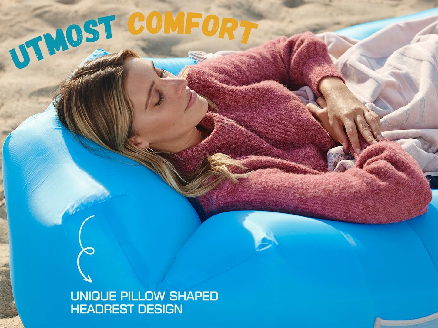 WEKAPO Inflatable Couch Air Lounger Chair - Camping & Beach Accessories, Portable Blow up Sofa for Hiking, Lawn, Indoor/Outdoor Movies & Music Festivals. Lightweight and Easy to Set Up Air Hammock