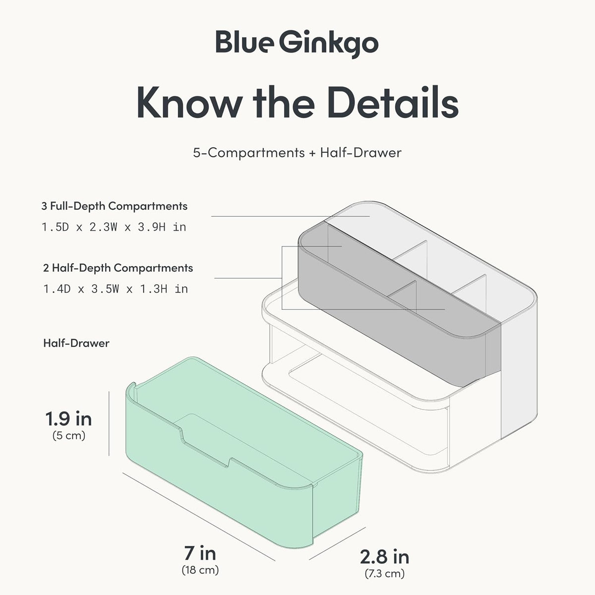 BLUE GINKGO Compact Desk Organizer, Green, Made in Korea