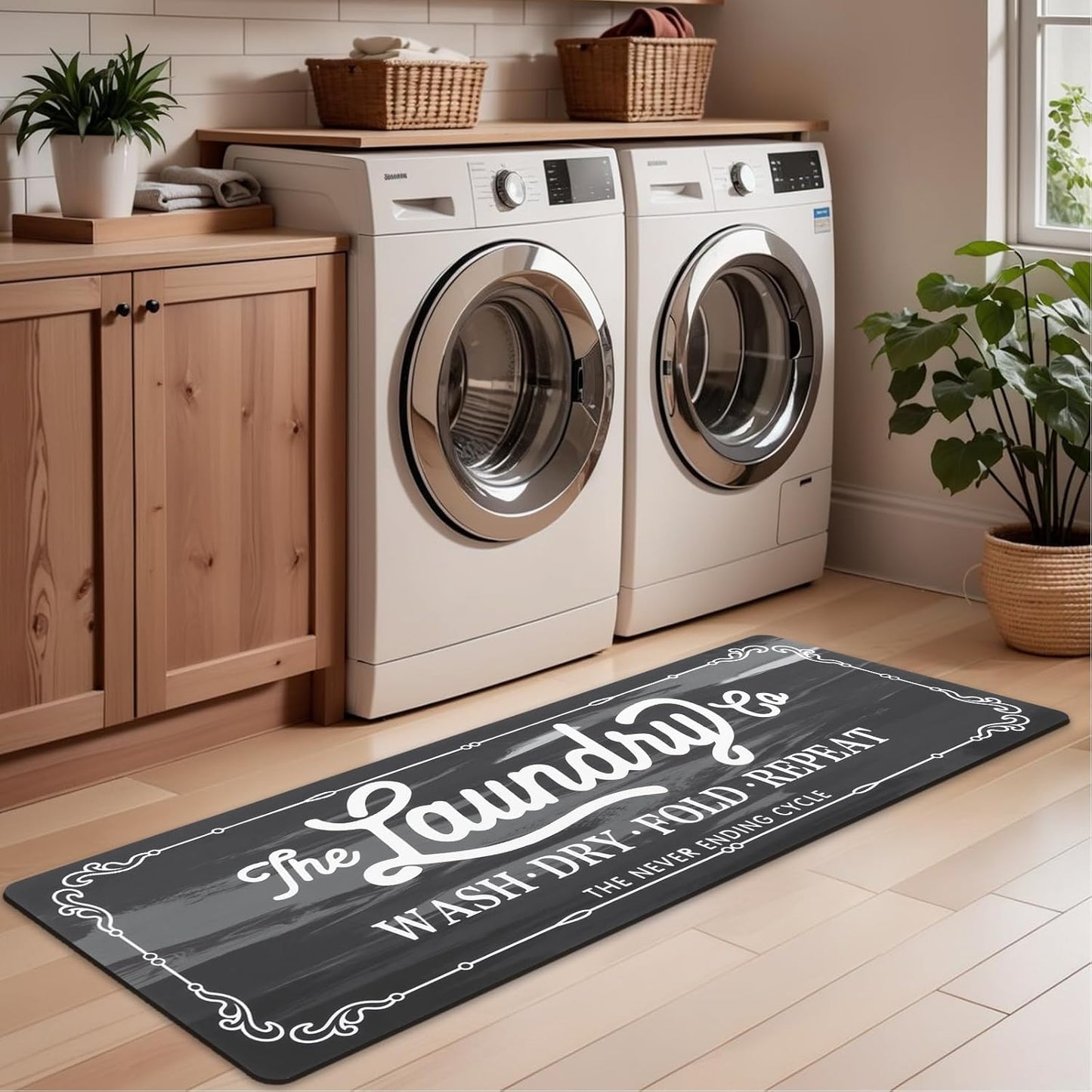 Pauwer Laundry Room Rug Runner 24"x60" Waterproof Rubber Laundry Mat Non Slip Kitchen Mats for Floor Washable Floor Mat Runner Rug for Farmhouse Mudroom Washroom Bathroom Decor